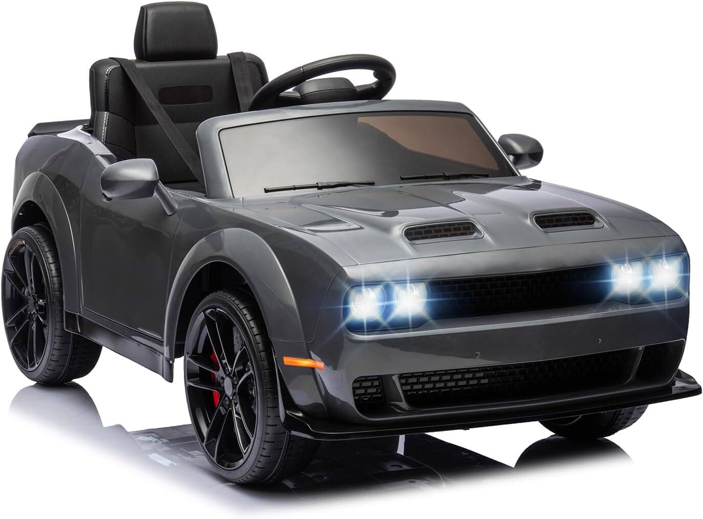 Homhougo - 12V Kids Car, Licensed Dodge Challenger Electric Car for Kids, Battery-Powered Toy Car with Remote Control