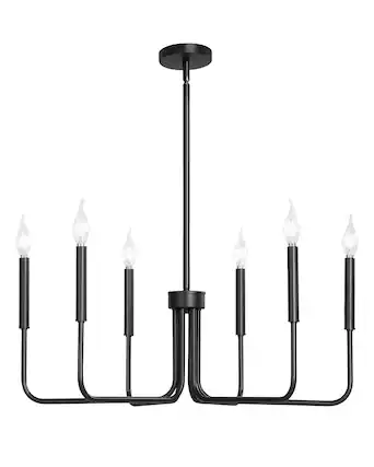 Front. VEVOR - 6-Light Chandelier, Black Farmhouse Chandelier, Adjustable Height, Dining Room Hanging Light Fixture for Ceilings - Black.