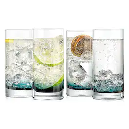 NutriChef - 12.5oz Highball Drinking Glasses, Set of 4, Heavy Base, Tall Tumbler Glassware for Mixed Drinks, Dishwasher Safe - Clear