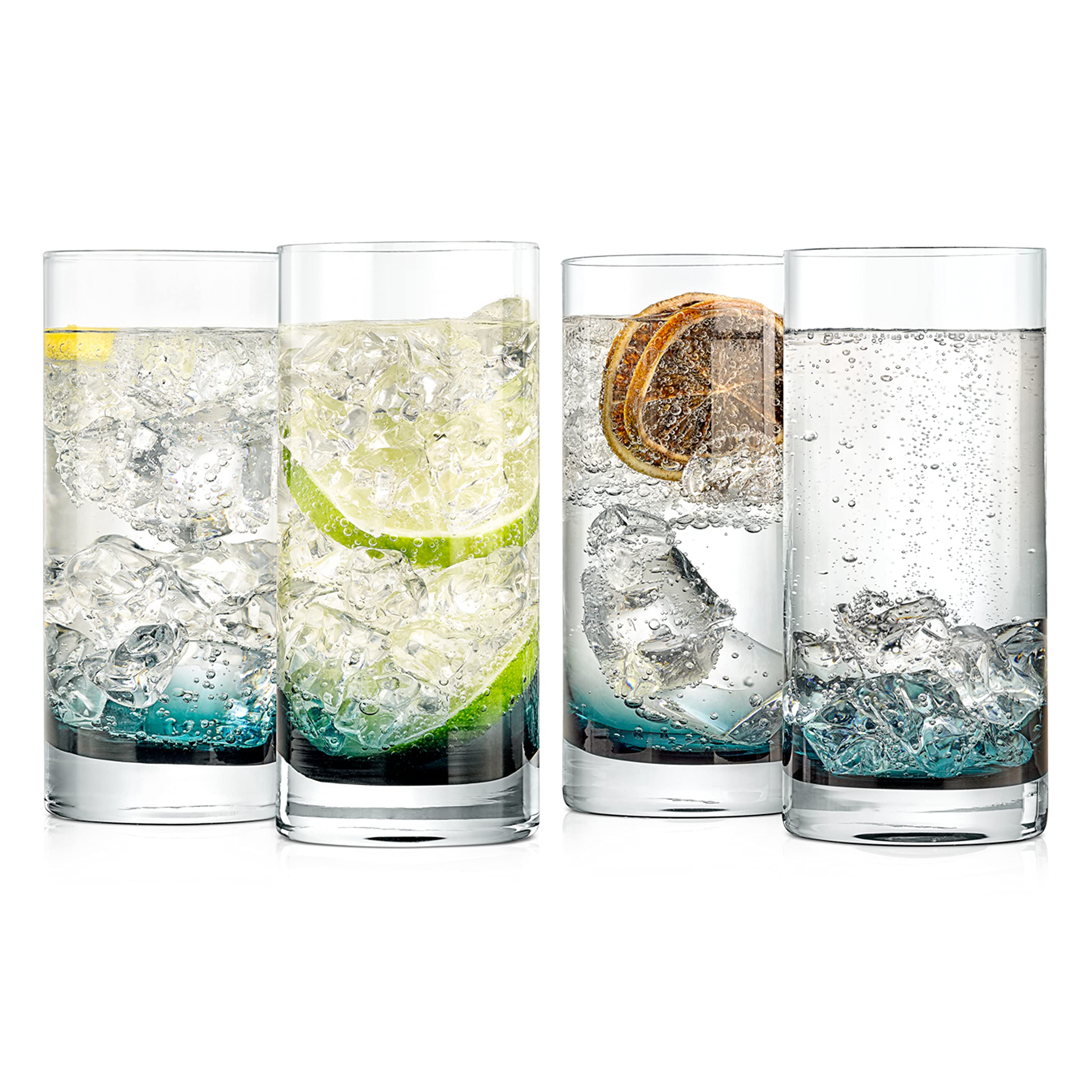 Front. NutriChef - 12.5oz Highball Drinking Glasses, Set of 4, Heavy Base, Tall Tumbler Glassware for Mixed Drinks, Dishwasher Safe - Clear.