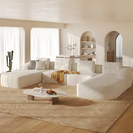 Front. Pinmoco - PINMOCO Modular Sectional Sofa, Sleeper Sofa Bed with 3 Pillows, Boneless Couch with Side Pockets - U-Shape Off White.