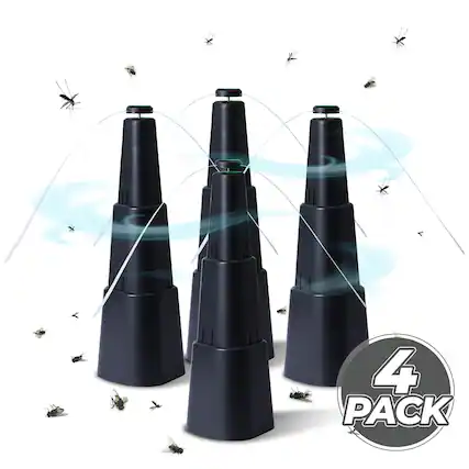 Front. HOM - Electric Fly Fan for Tables - Insect & Mosquito Repellent Portable Fan for Indoor/Outdoor Tables - 4 Pack - Black.
