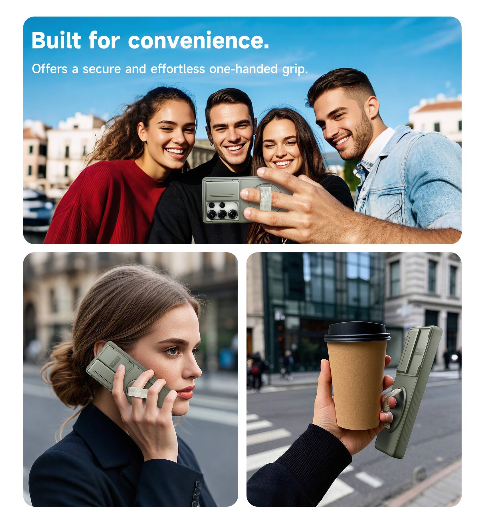 Built for convenience.  
Offers a secure and effortless one-handed grip.
