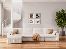 Vipbear - 170" Modern Oversized Modular Sectional Sofa with Storage ottoman, Plush Corduroy Fabric,Tool-Free Assembly - White