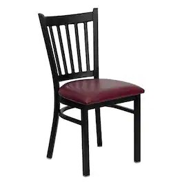 Emma + Oliver - Vertical Back Metal Restaurant Dining Chair - Burgundy Vinyl Seat/Black Metal Frame