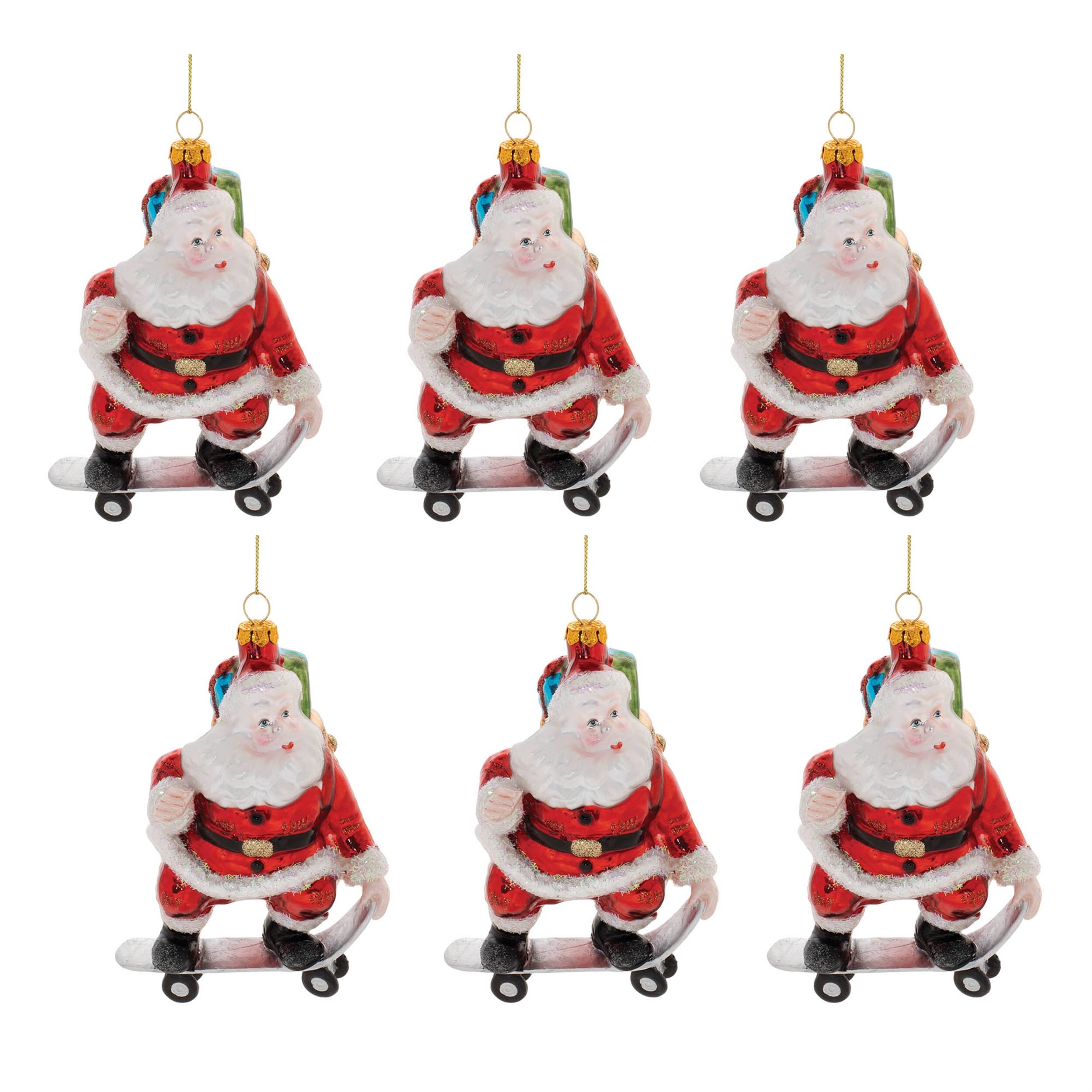 Left. BreeBe - Glass Skateboarding Santa Oranment (Set of 6) - Red, White.
