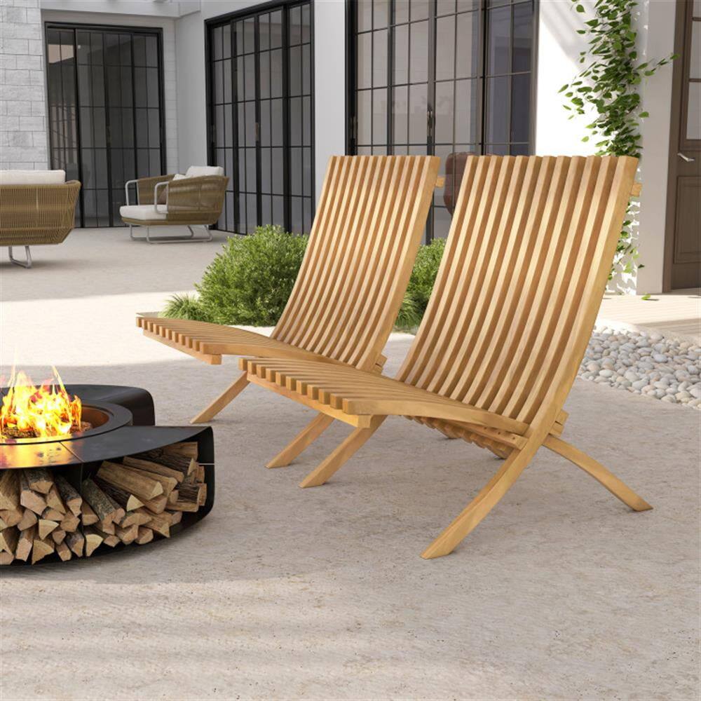 Back. Kadyn - Outdoor Dining Room Chairs, Patio Kitchen Chairs,Folding Teak Wood Outdoor Lounge Chair with Slatted Seat and Backrest - Beige.
