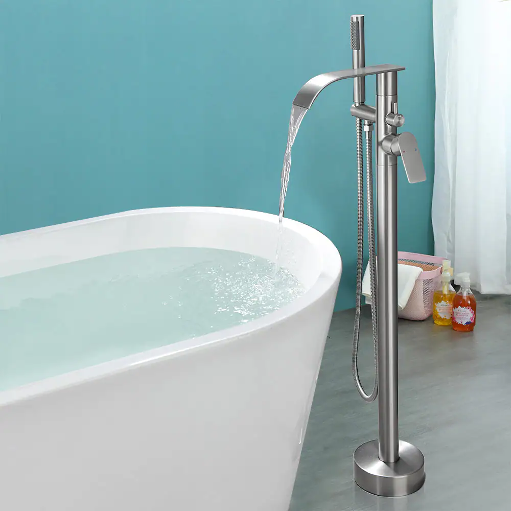Alt View 1. Boyel Living - Brushed Bathtub Faucet Dual Function 360 Degrees Rotatable 1.5m SUS304 Hose Single Handle - Brushed Nickel.
