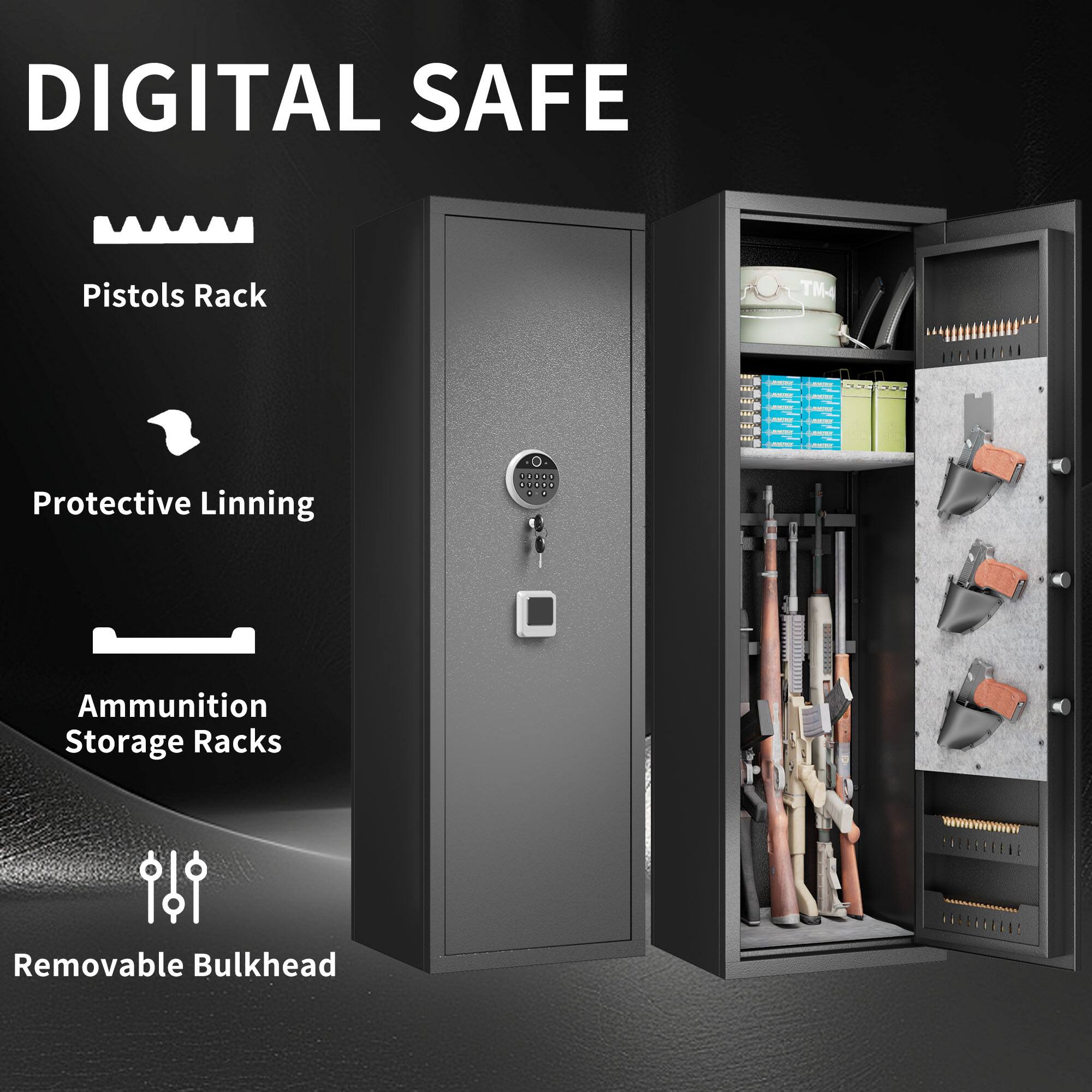DIGITAL SAFE

- Pistols Rack
- Protective Lining
- Ammunition Storage Racks
- Removable Bulkhead