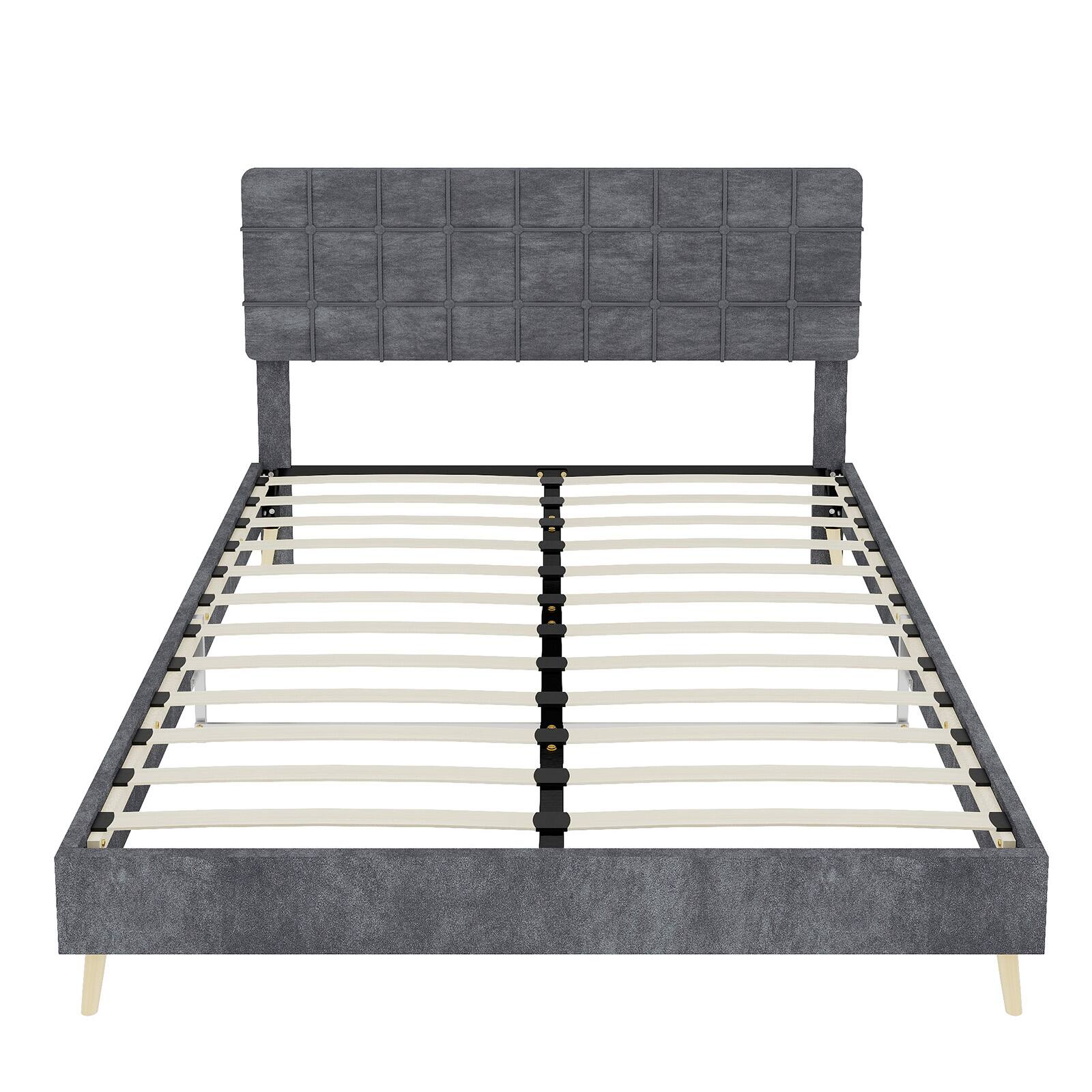 Alt View 6. Loheer - Loheer Upholstered Queen Bed Frame Gray Platform Bed with Soft Headboard Modern Minimalist - Grey.