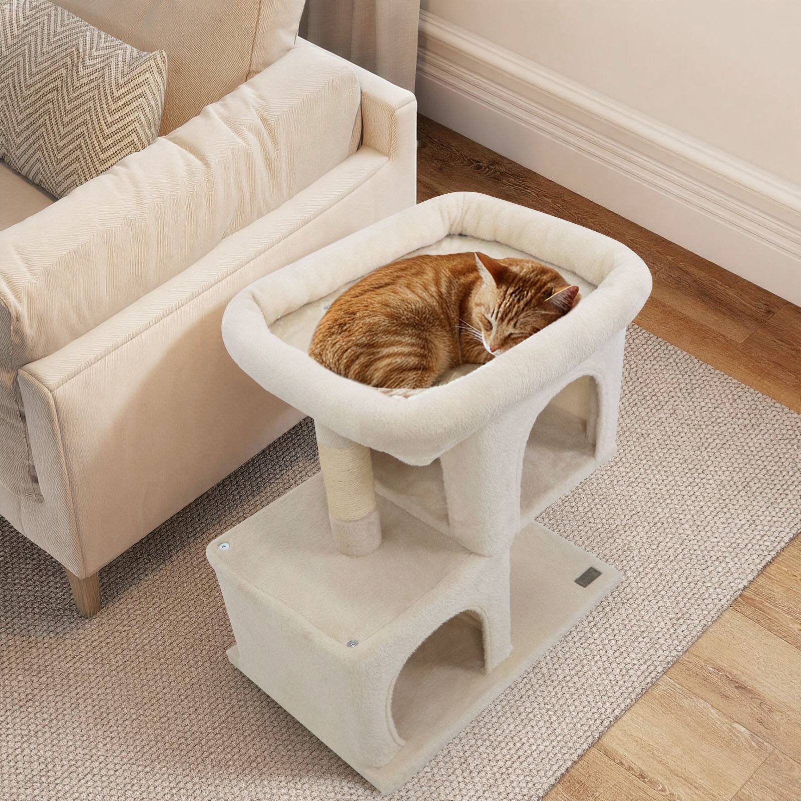 Alt View 1. Gymax - Gymax 25.5'' Cat Tree w/2 Large Condo Padded Top Perch Sisal Scratching Posts for Cats Beige.