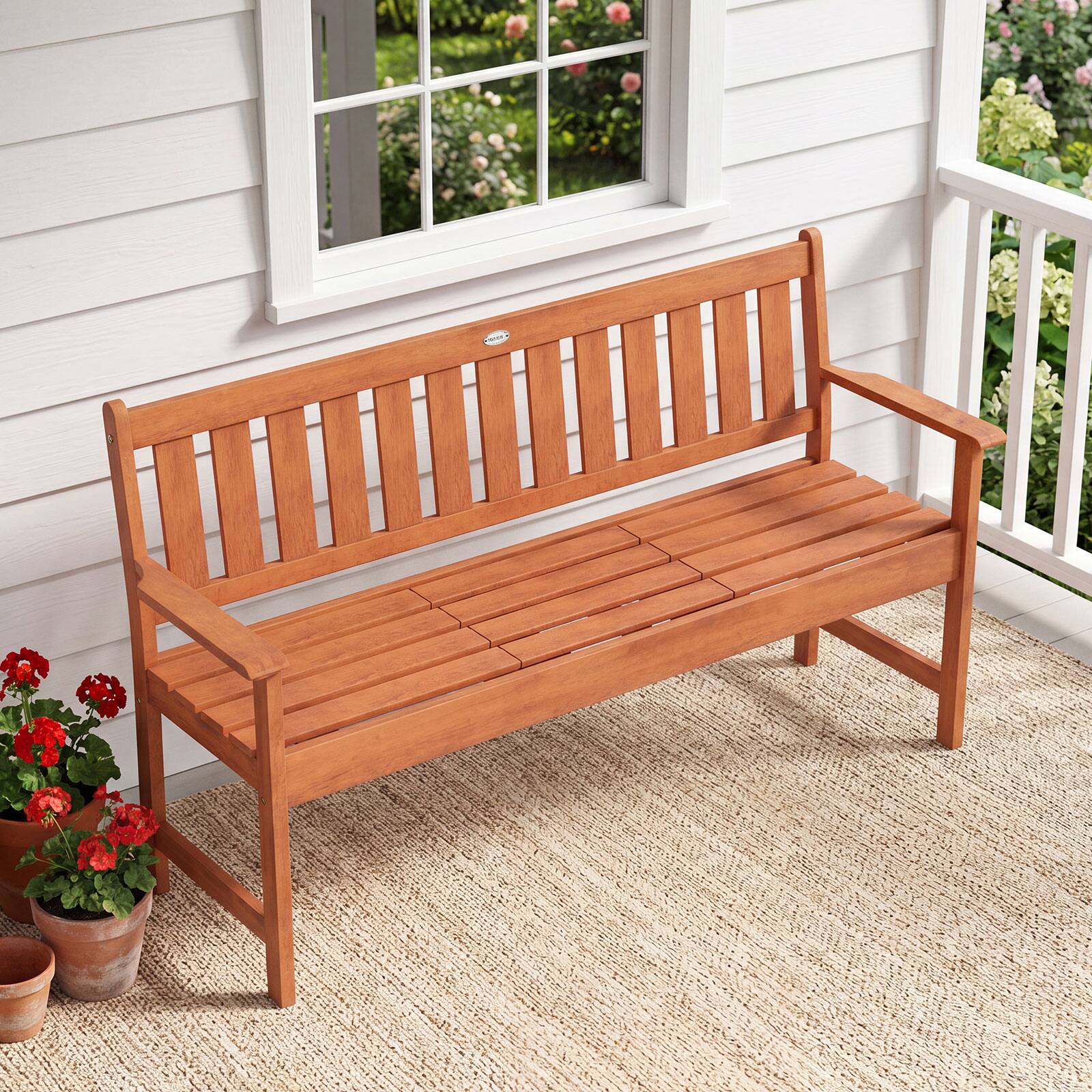 Alt View 4. Costway - Costway 59" Outdoor Wood Garden Bench with Pull-Out Center Table, Backrest & Armrests - Natural.