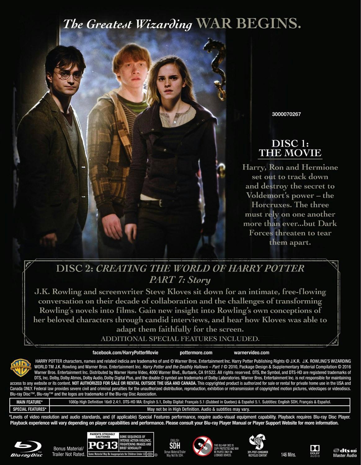 Back. Harry Potter and the Deathly Hallows, Part I (Blu-ray 2-Disc Collector's Edition) [Blu-ray].