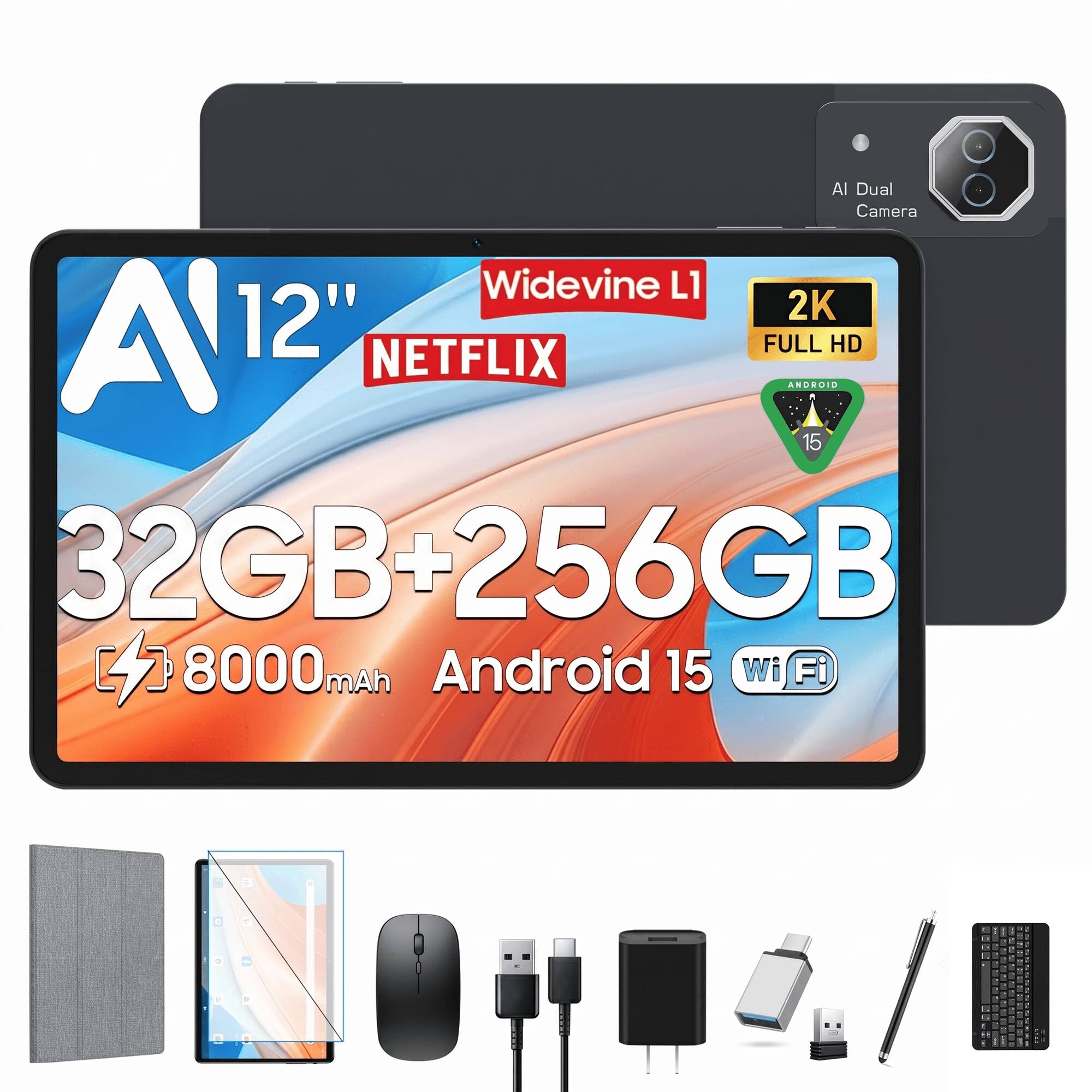 AI Dual Camera Widevine L1 2K Full HD Android 15 32GB+256GB 8000mAh Wi-Fi