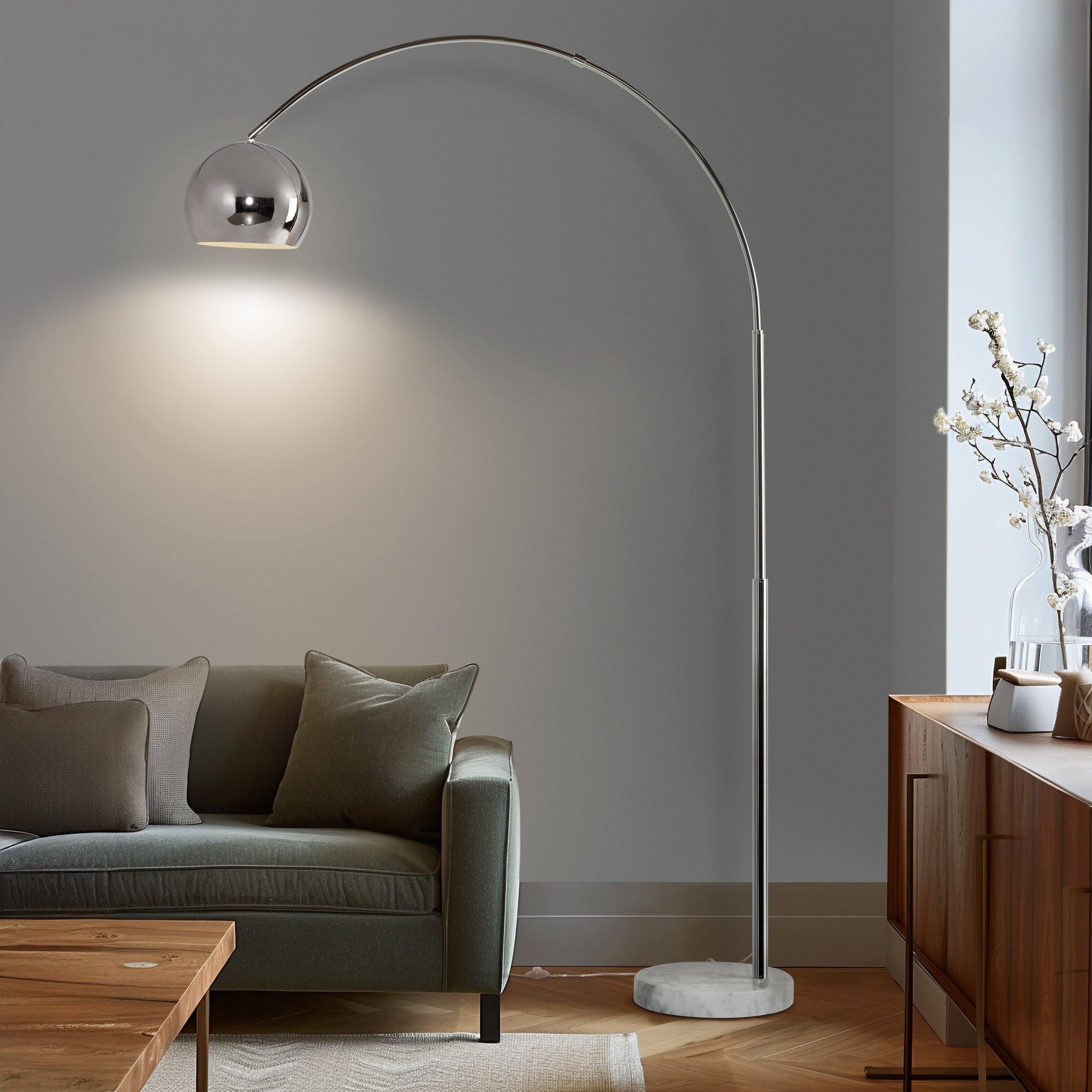 Angle. Brightech - Olivia LED Modern Contemporary Arc Super Bright Floor Lamp with Heavy Marble Base - Glossy Chrome.