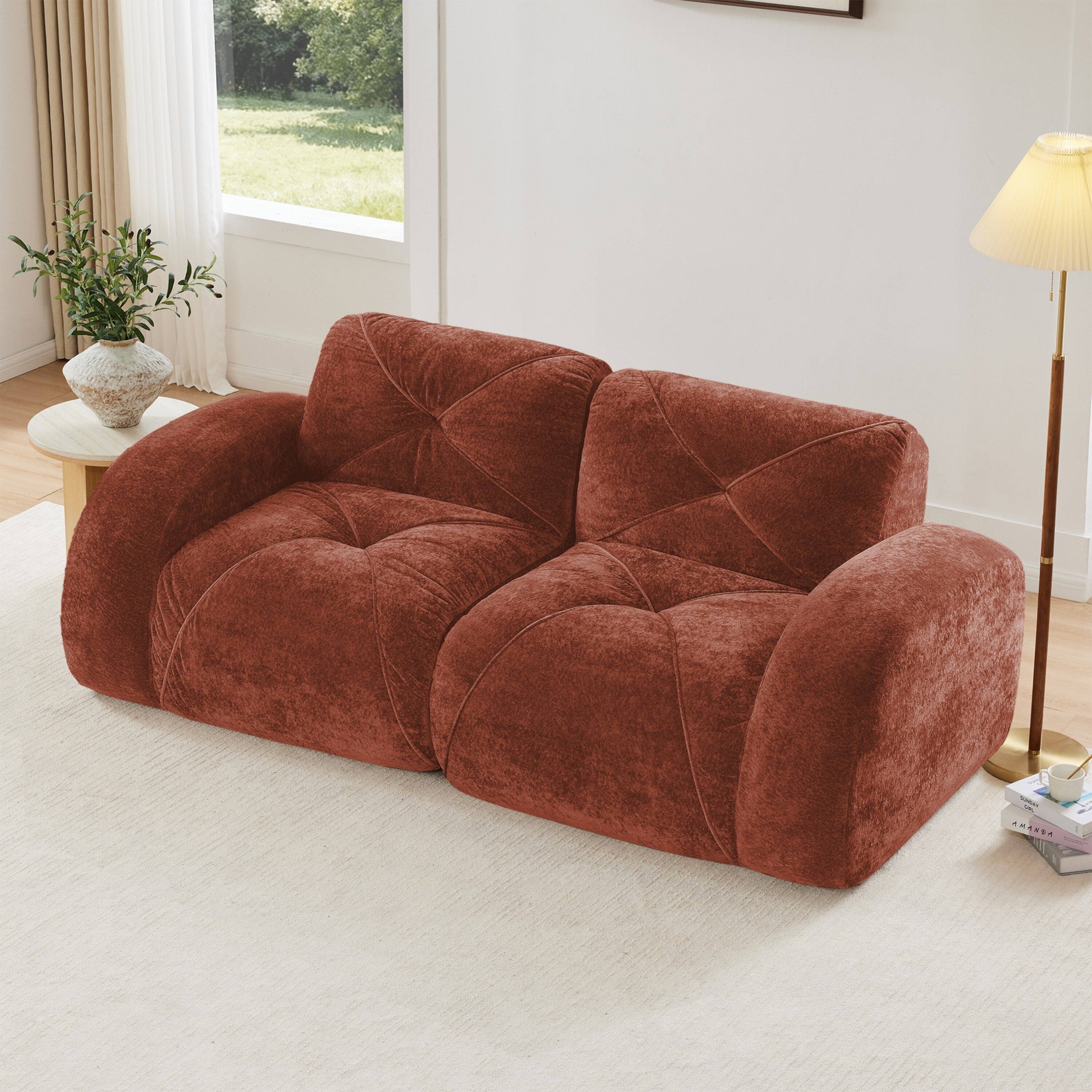 Alt View 3. Boyel Living - 2 Seater Tufted Boneless Sofa Soft Velvet No Assembly Ergonomic Design Red - Red.