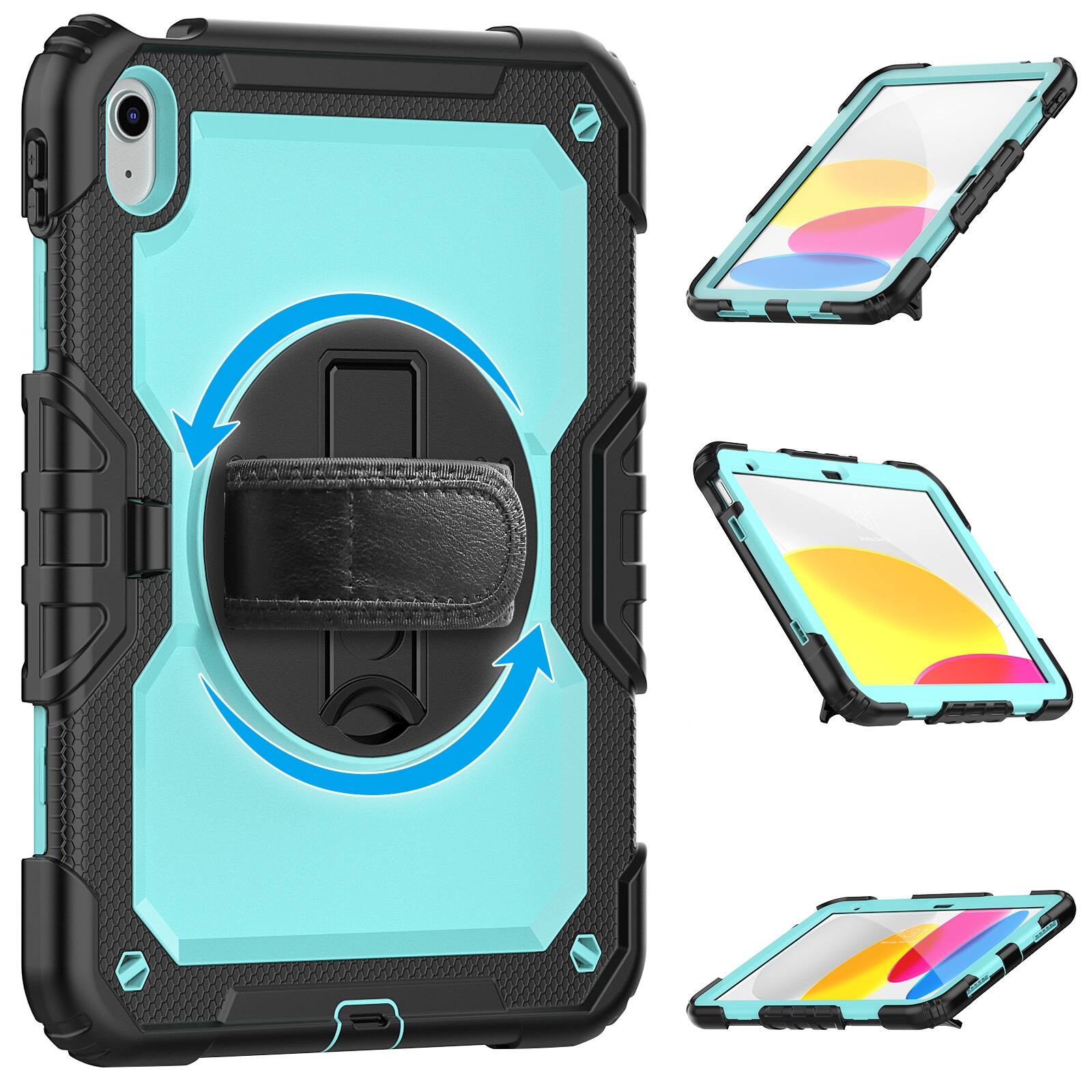 Left. UUCOVER - Full Body Case for iPad A16 11-inch 2025/10th Gen Shockproof Built-in Screen Protector Stand Hand/Shoulder Strap Cover - Mint+Black.