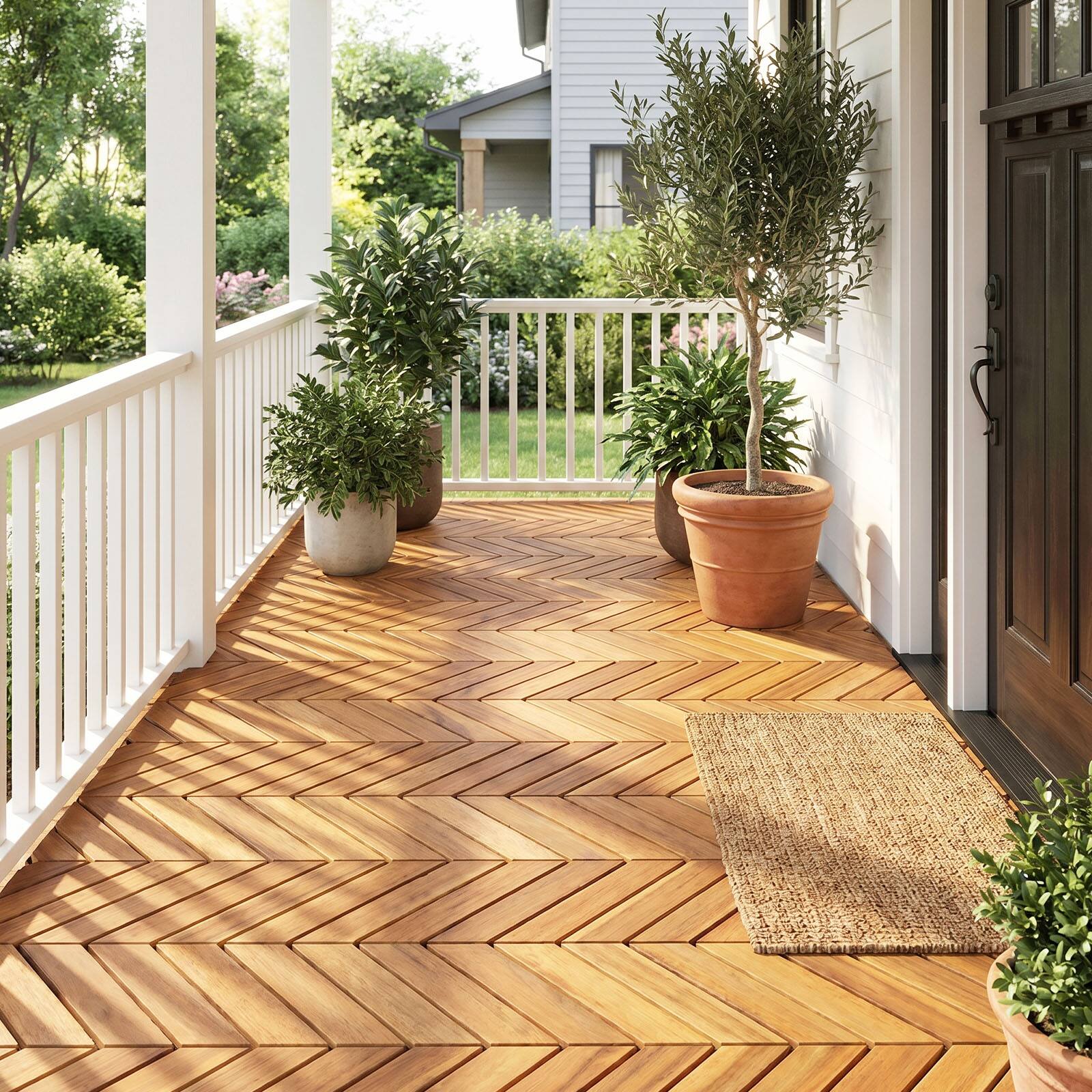 Alt View 1. Costway - Costway Acacia Wood Interlocking Deck Tiles, 30 PCS Waterproof Flooring Tiles,Natural - Natural.