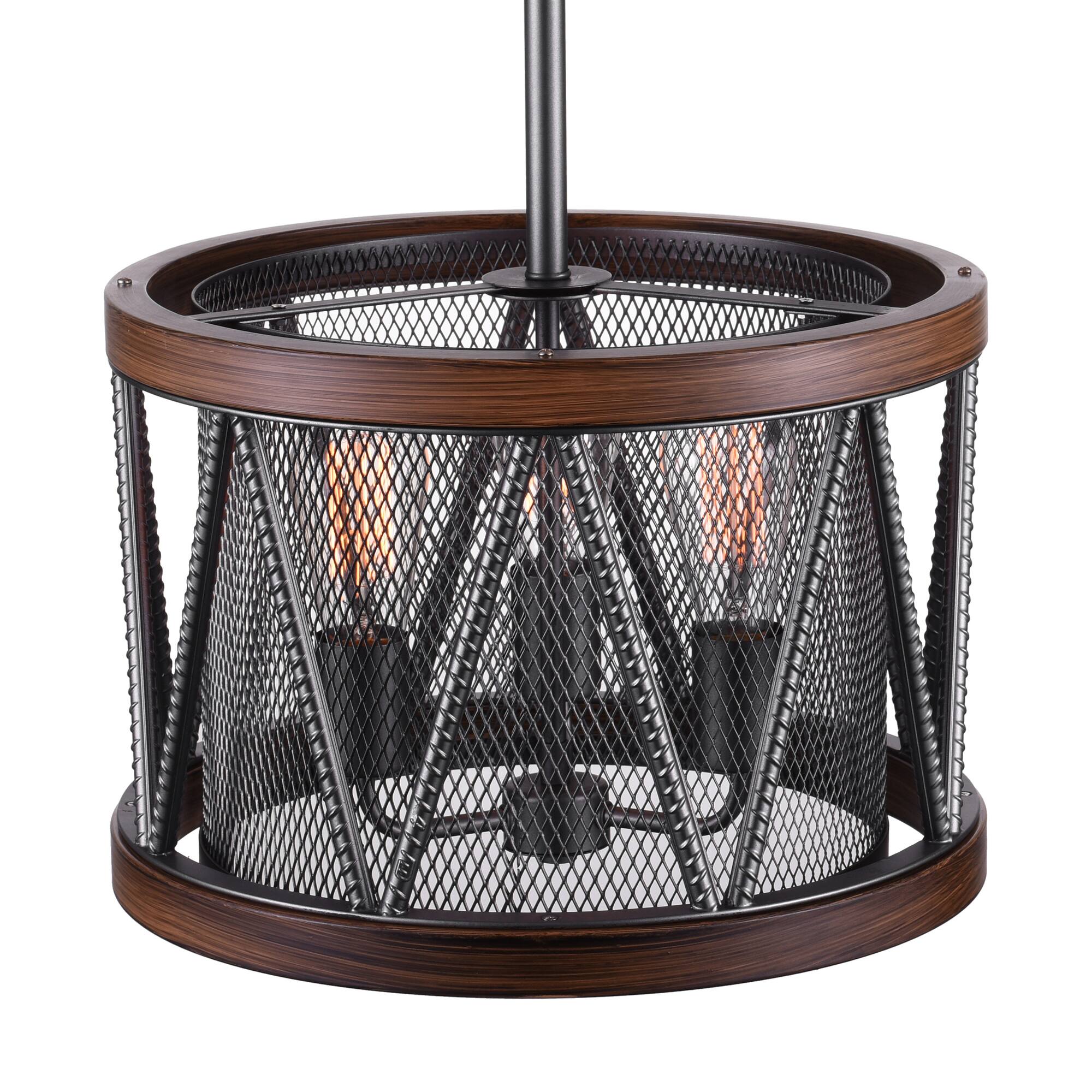 Left. CWI Lighting - Parsh 3 Light Drum Shade Chandelier With Pewter Finish - Pewter.