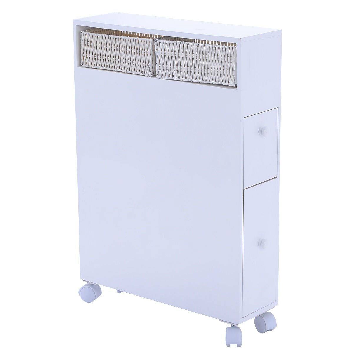 Left. Hivvago - White Bathroom Storage Floor Cabinet with Baskets and Casters - White.