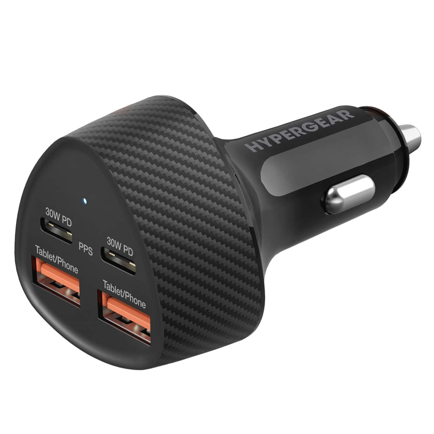 HyperGear - 77-Watt Quad-Port SpeedBoost Fast Car Charger, Dual 30-Watt USB-C PD PPS, Dual USB-A Ports - Black