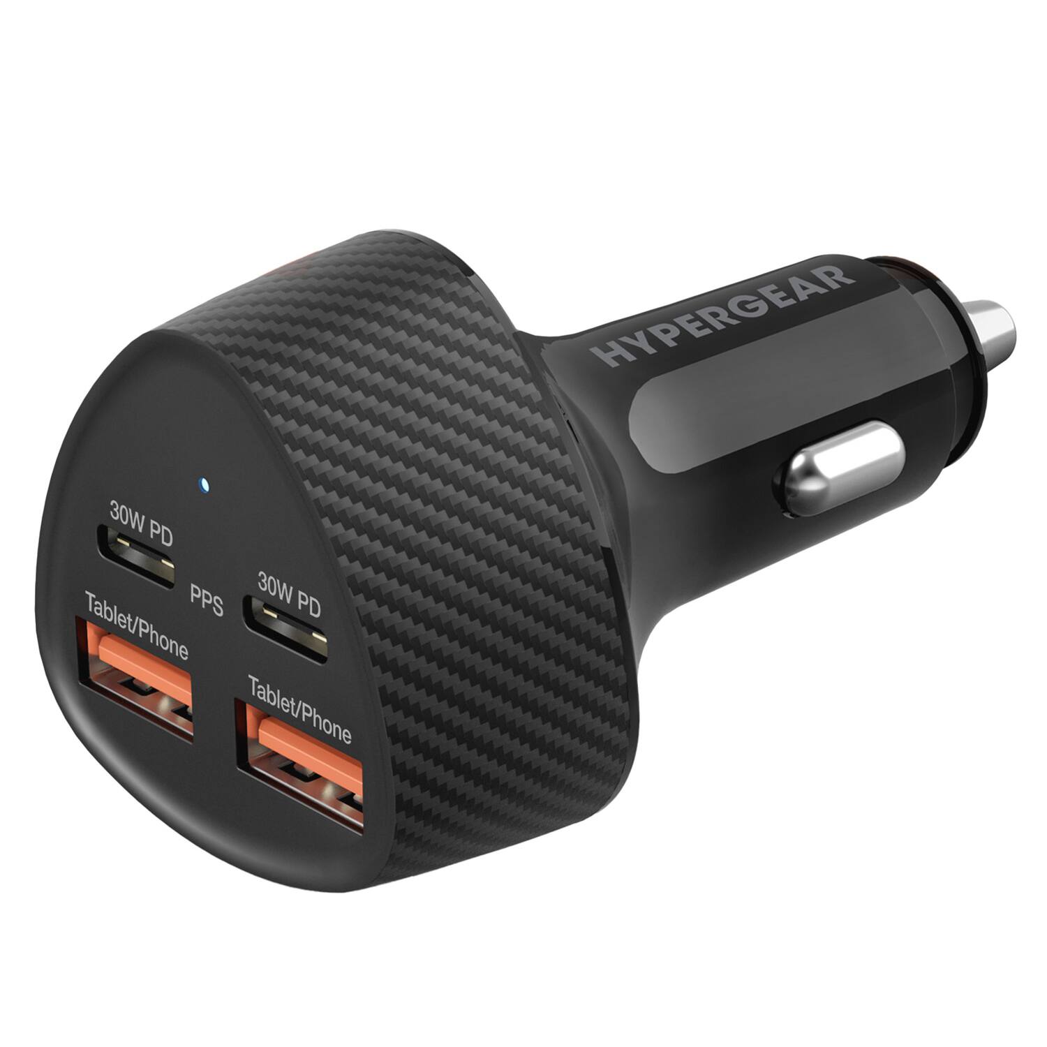 HyperGear - 77-Watt Quad-Port SpeedBoost Fast Car Charger, Dual 30-Watt USB-C PD PPS, Dual USB-A Ports - Black