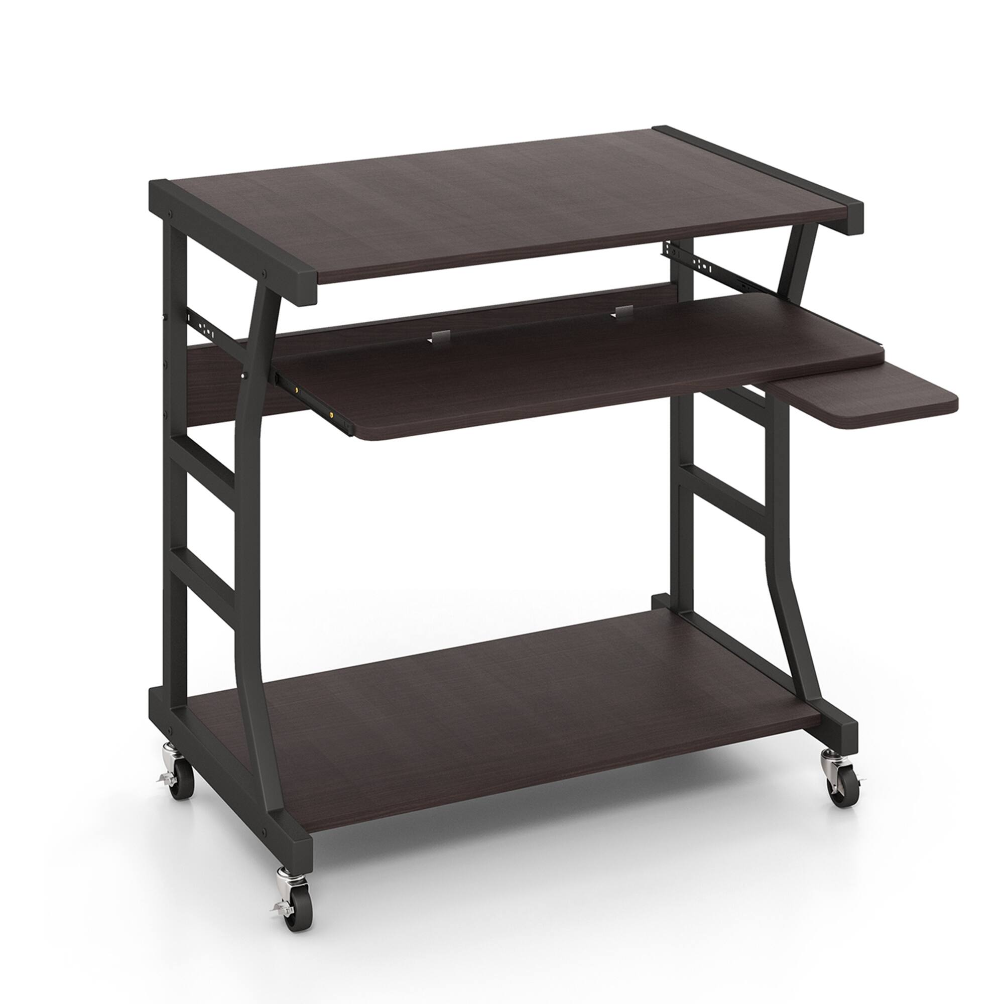 Alt View 9. Costway - Costway 29.5" Mobile Computer Desk Rolling Laptop Cart with Pull-out Keyboard Tray & Shelf - Dark Brown.