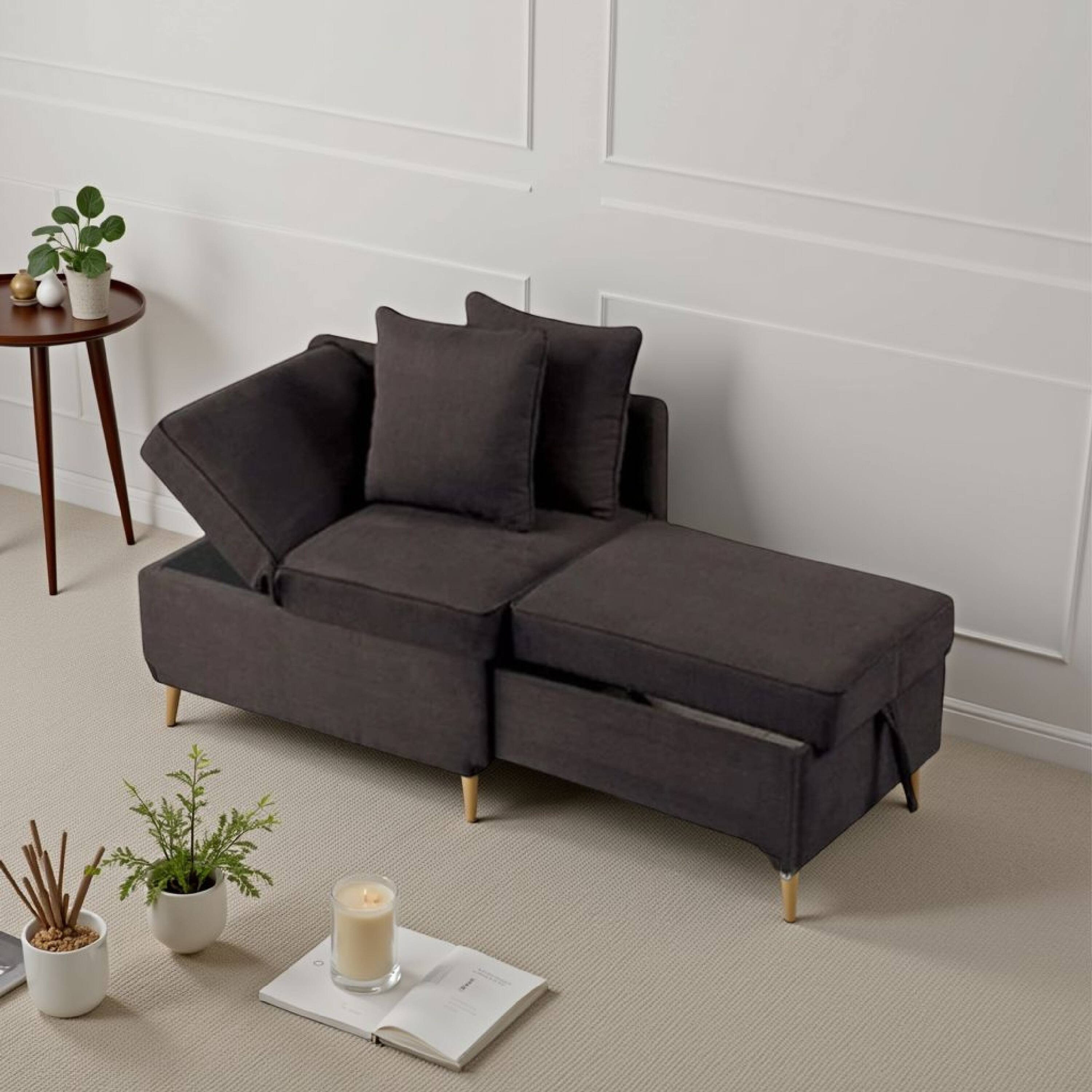 Alt View 5. Manhattan Lane - Bernie Modular Convertible Chair Futon, Gray, Multiple Configurations, 2 Pillows - Gray, Black.
