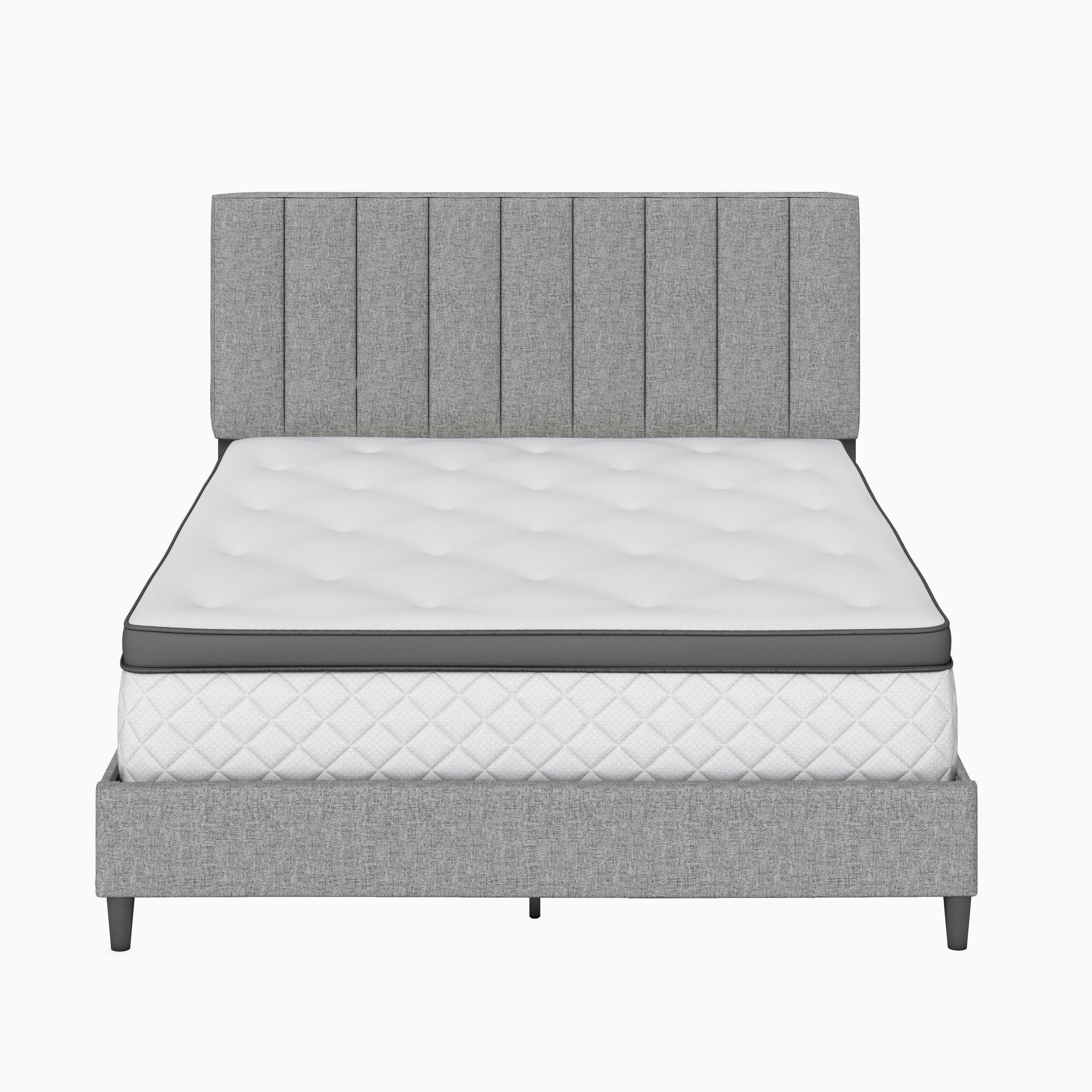 Alt View 2. Boyd Sleep - Leah Upholstered Platform Bed Frame, 13 Slat Support, No Box Spring Required, Queen - Gray.