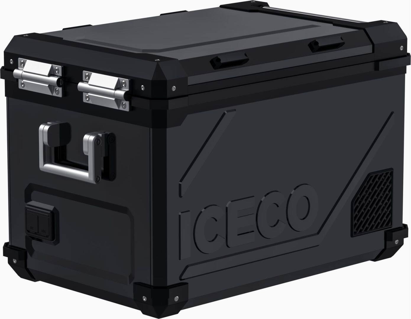 Angle. ICECO - APL55 Aluminum Dual Zone 58QT Portable Cooler Black - Black.