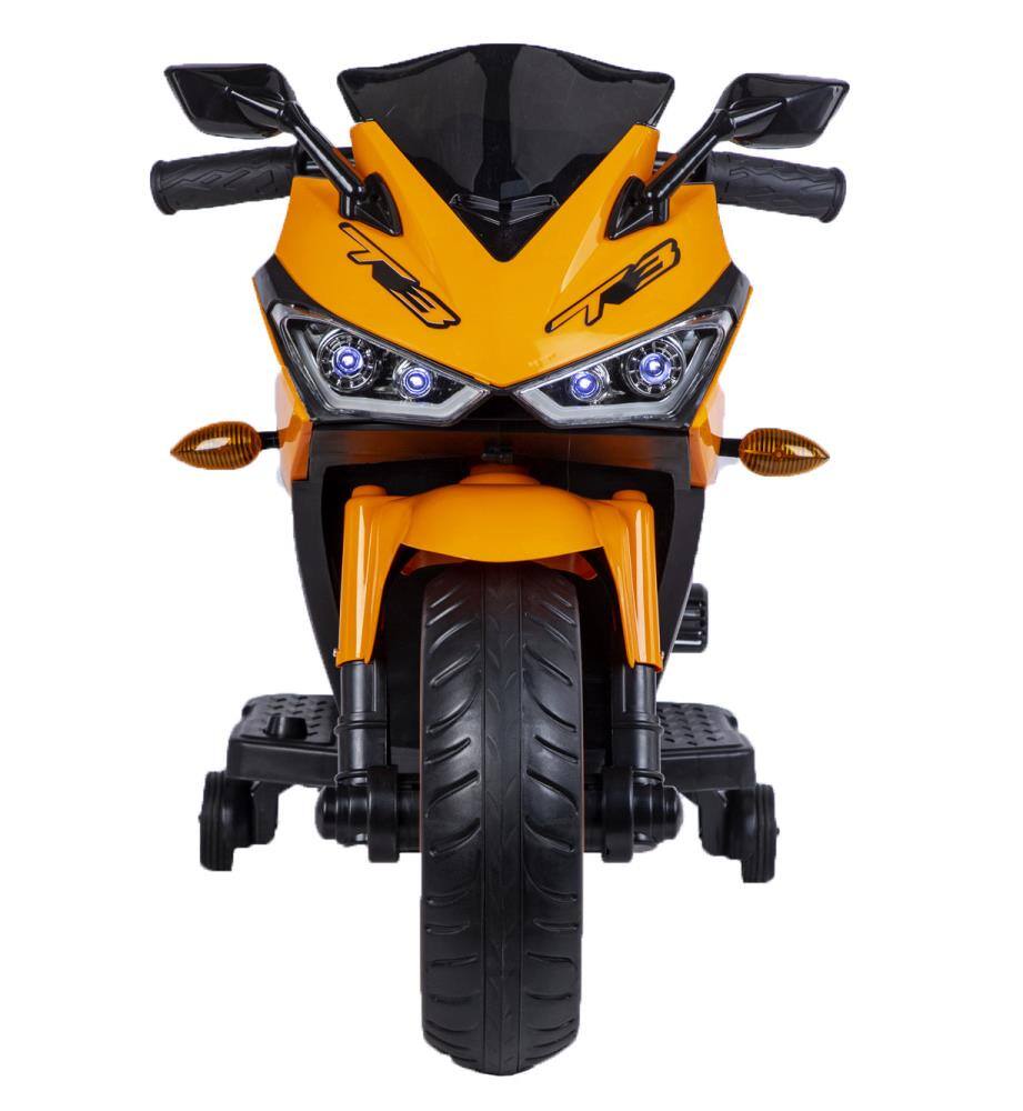 Back. BreeBe - 12V Kids Electric Motorcycle ride on Toy w/ Training Wheels, Manual Throttle, Lighting Wheels for Ages 3–6 Boys & Girls - Orange.