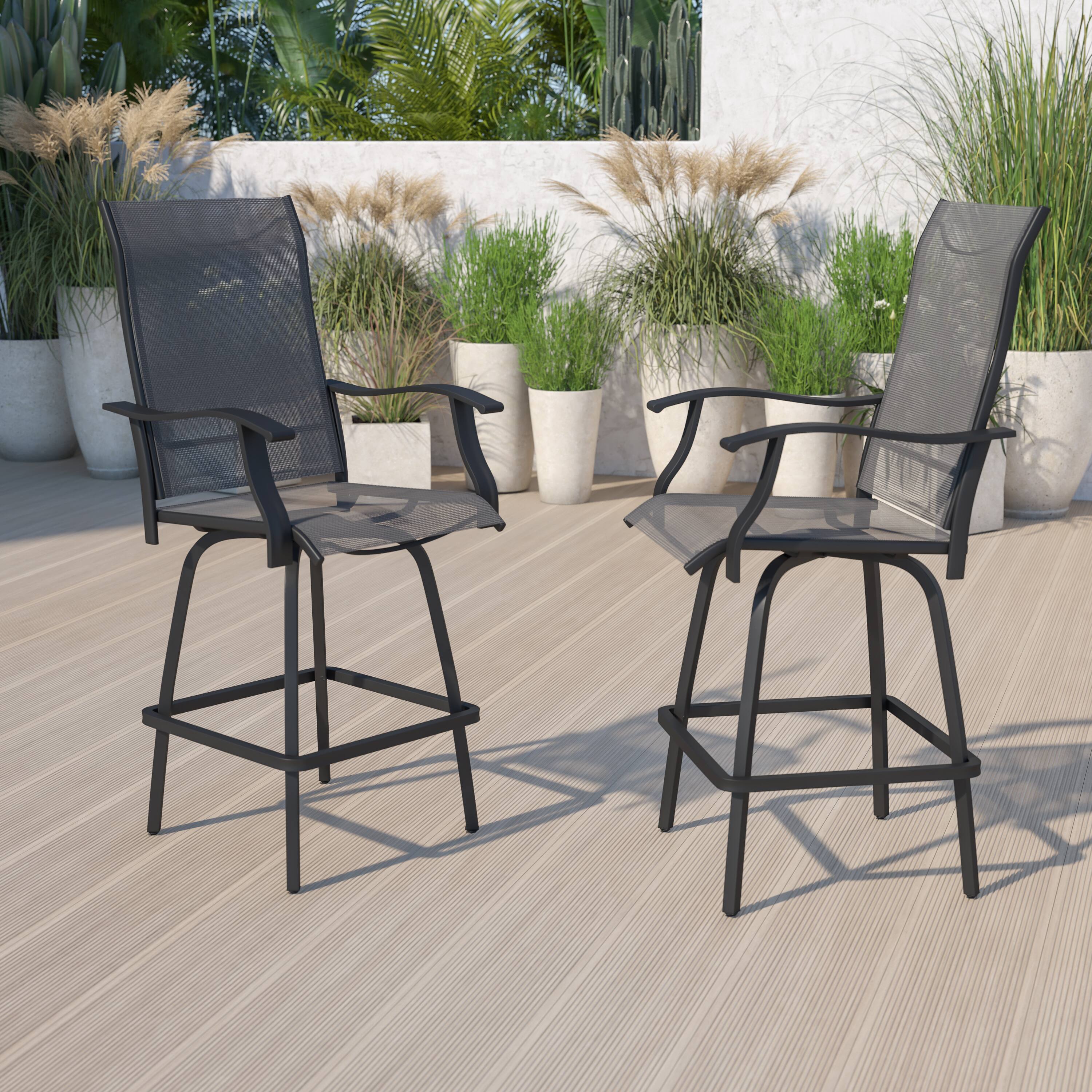 Alt View 2. Emma + Oliver - Patio Bar Height Stools Set of 2, All-Weather Textilene Swivel Stools - Gray.