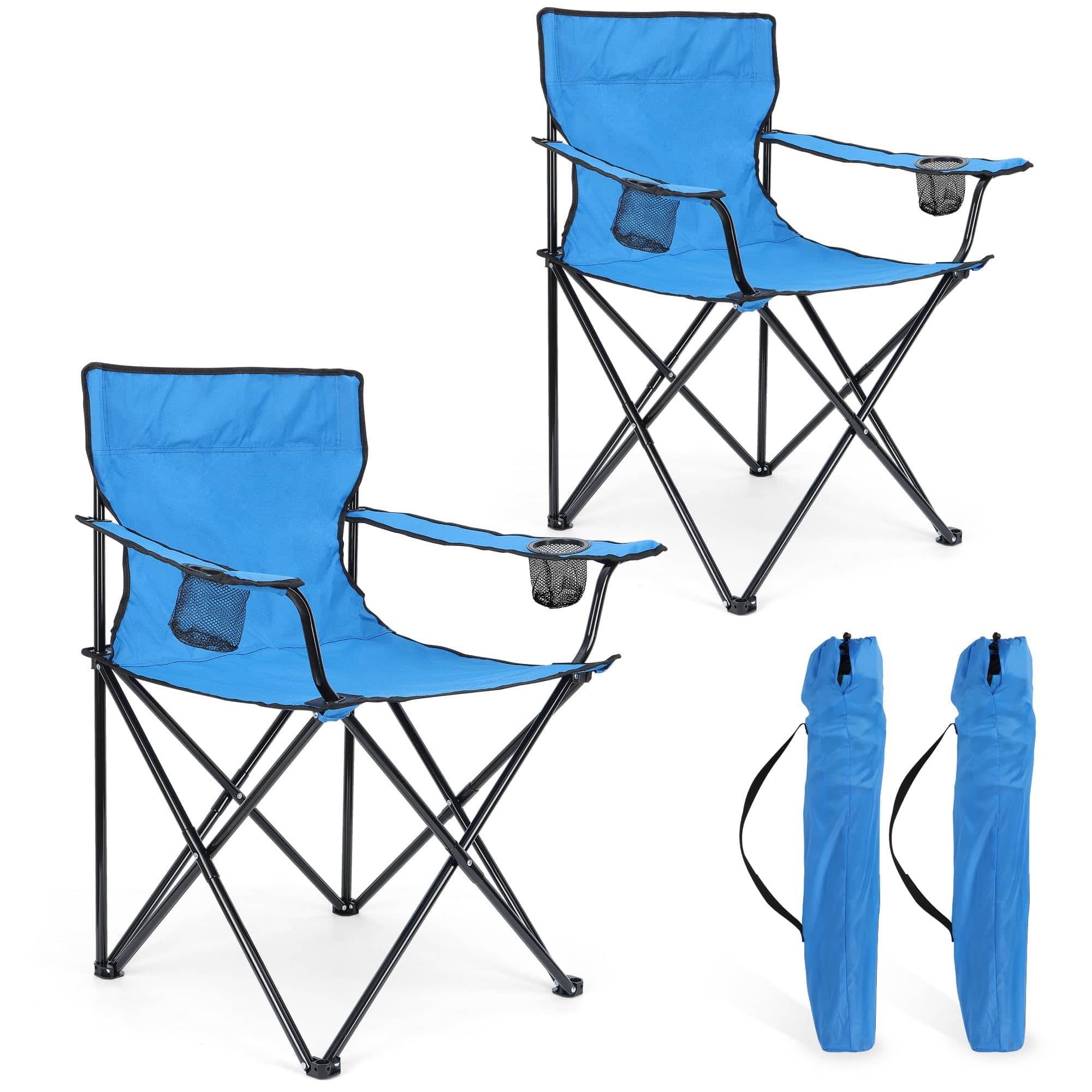 JETRANSPORT - Foldable Camping Chair Set Of 2 Folding Camp Chairs For Adults Large Portable Lawn Outdoors Fishing Hiking - Blue 2