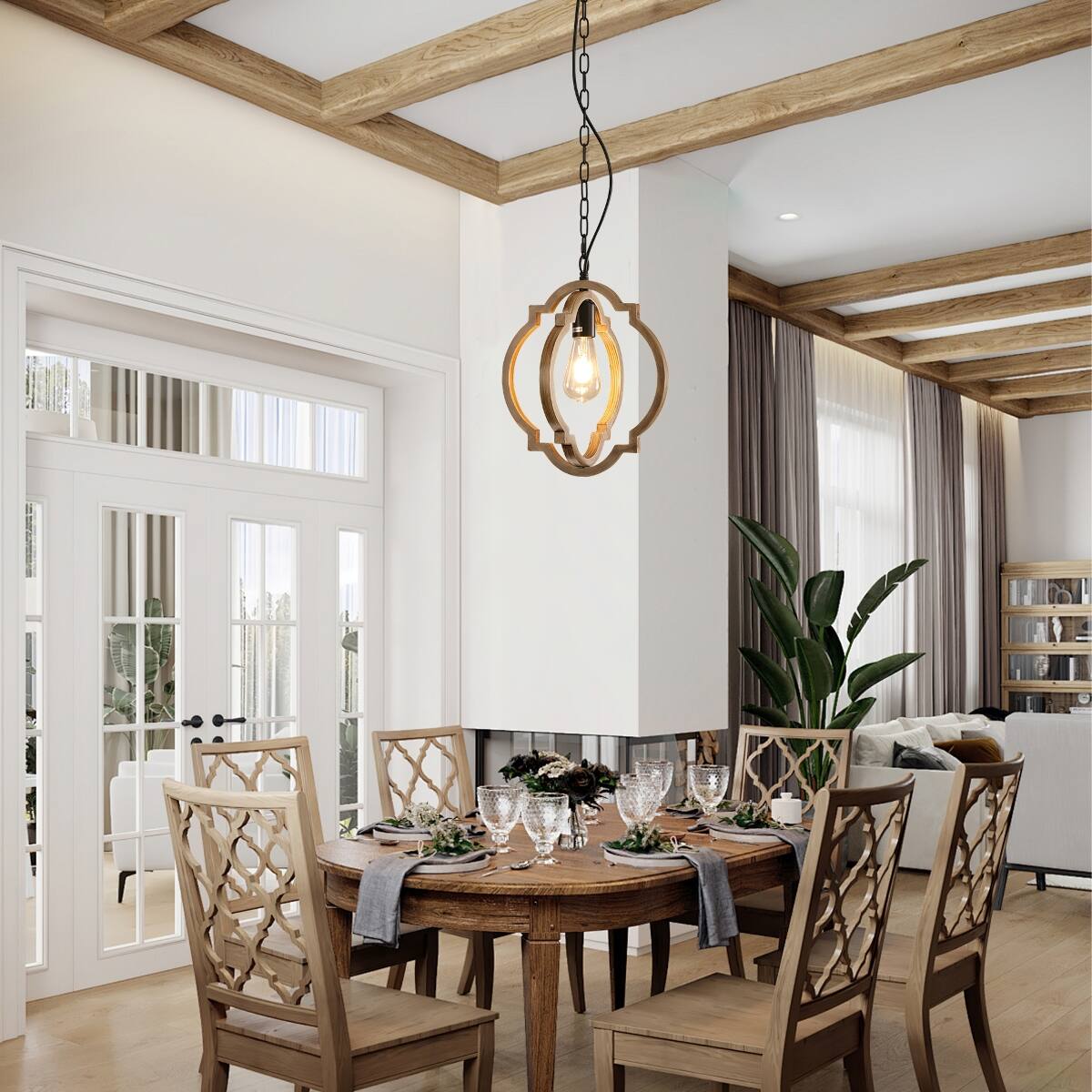 Back. Loheer - Loheer Farmhouse Dining Room Chandelier Solid Wood Retro Country Ceiling Light for Dining Room Foyer.