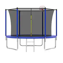 LOVMOR - 10 FT Trampoline with Basketball Hoop and Ladder Recreational Trampoline for Kids
