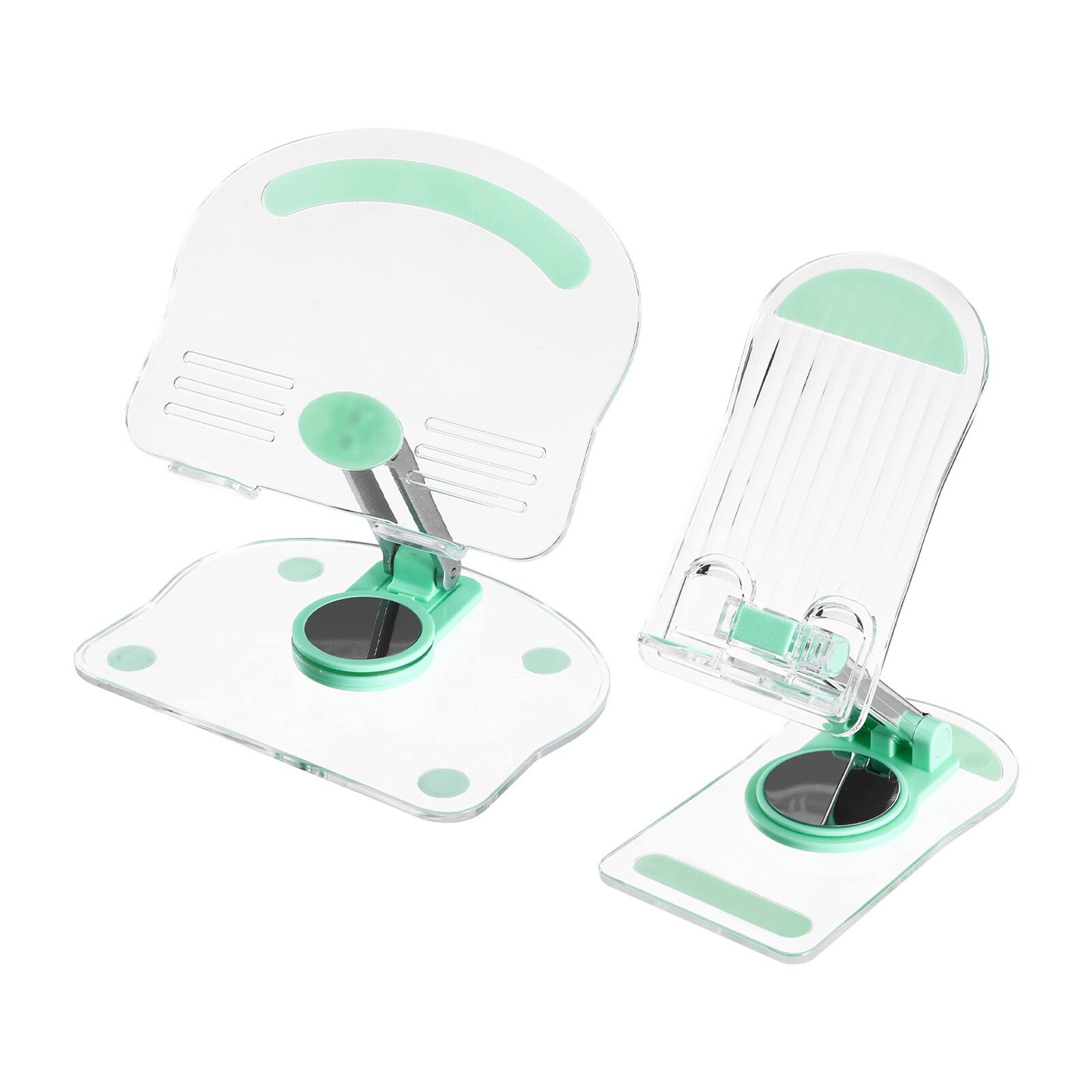 Front. Unique Bargains - Acrylic Tablet & Phone Holder, Adjustable Foldable Clear with 360 Degree Rotating Base for Desk Home Office - Green.