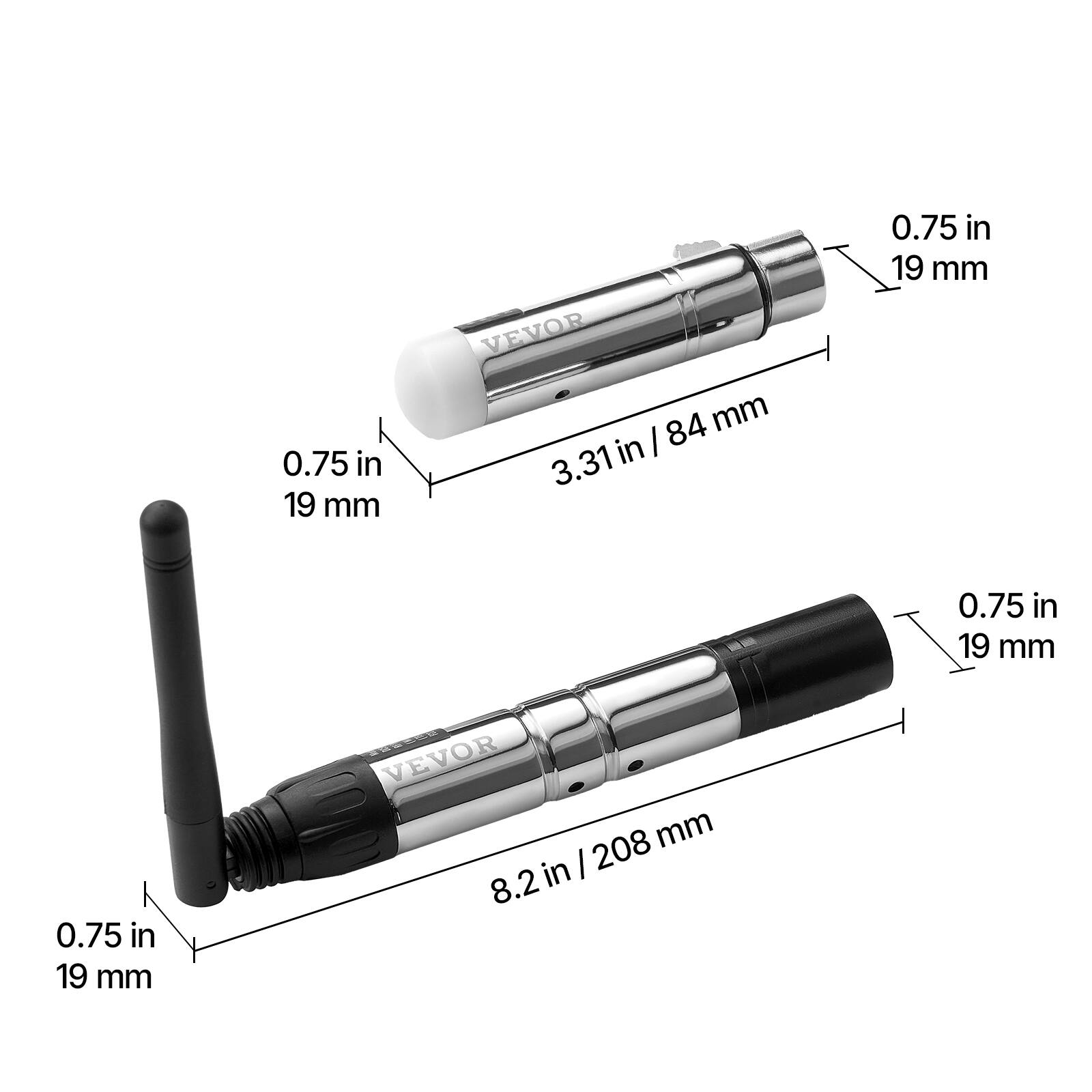 - 0.75 in / 19 mm
- 3.31 in / 84 mm
- 8.2 in / 208 mm
- VEVOR