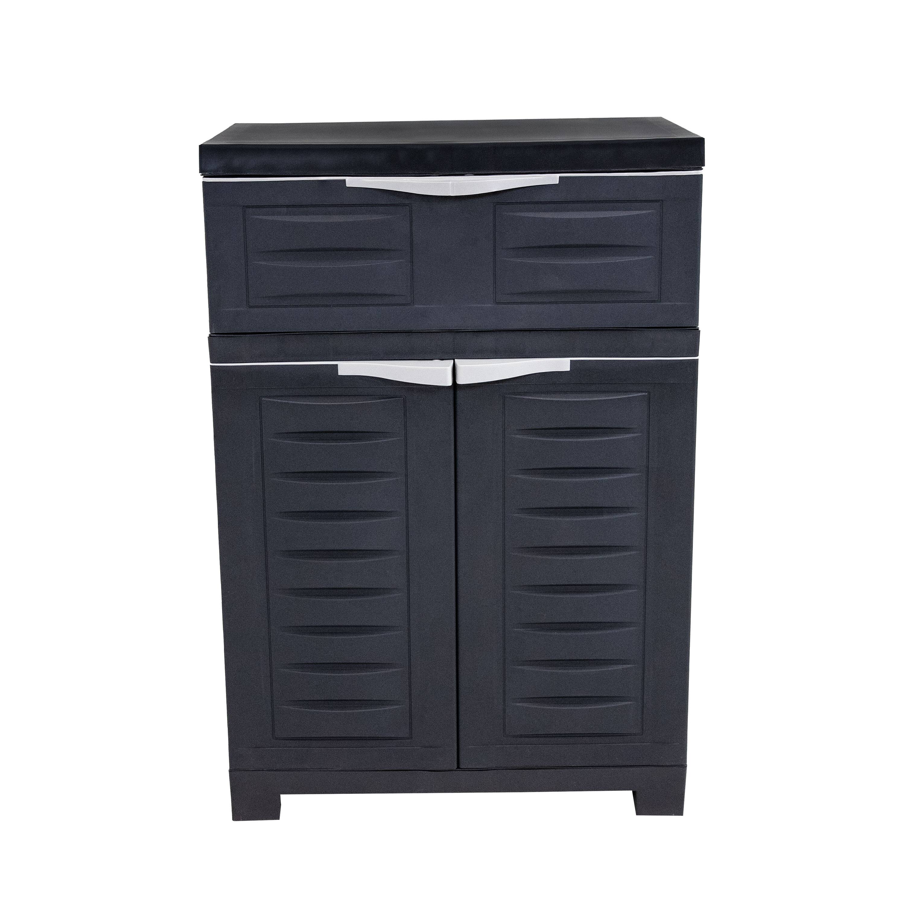 Alt View 7. Sunnydaze - Plastic Storage Cabinet with Adjustable Shelf and Drawer - Charcoal.