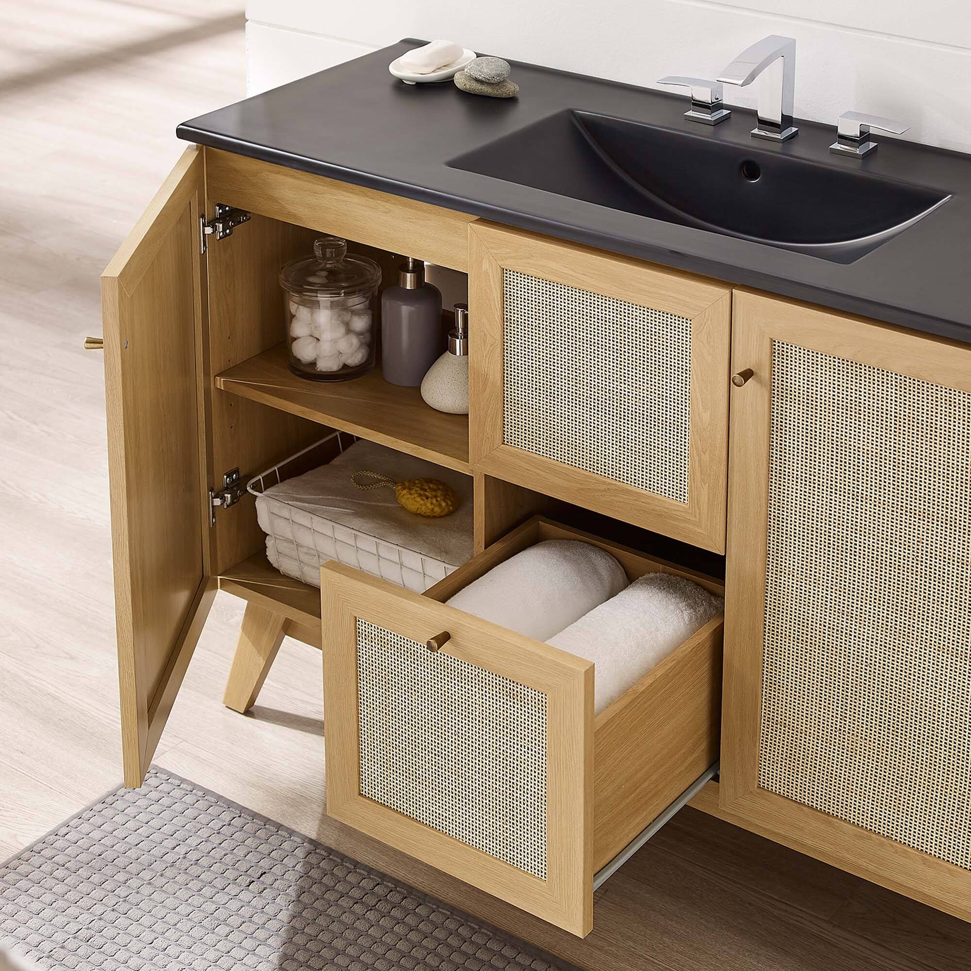 Alt View 1. Modway - Soma Bathroom Vanity with Black Basin Included by Modway - Oak Black.