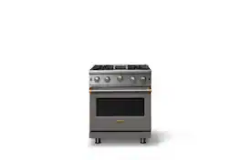 Viking - 30"W. 4.0 Cu. Ft. Freestanding Self-Clean Open Burner LP Gas Convection Range-Damascus Gray w. Brushed Brass Trim - Damascus Gray