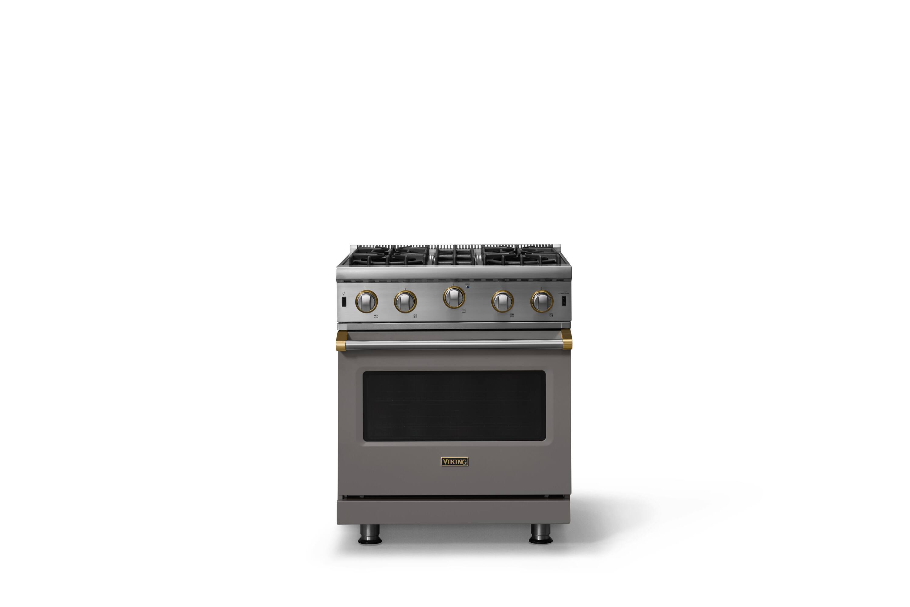 Front. Viking - Professional 5 Series 4.0 Cu. Ft. Freestanding Open Burner Gas Convection Range - Damascus Gray w. Brushed Brass Trim - Damascus Gray.