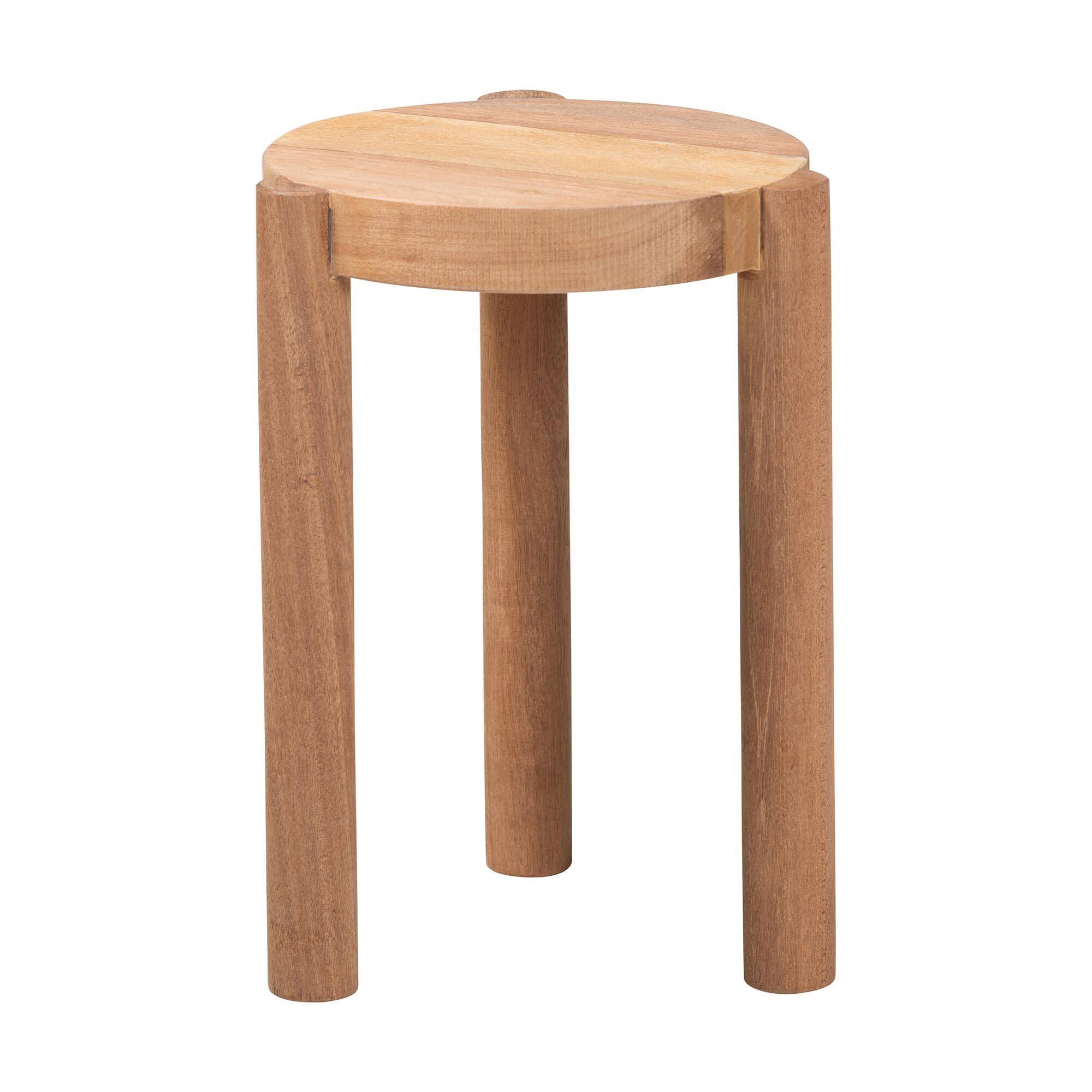 Angle. bali & pari - Shadi Acacia Wood Multipurpose Accent Stool - Sculptural End Table with Tripod Base - Natural Brown.