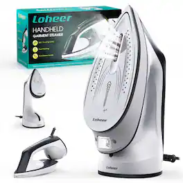 Loheer - 1600W Steamer for Clothes, 2-in-1 Steamer & Iron with Large Ceramic Plate, Powerful Turbo Steam - Navy blue
