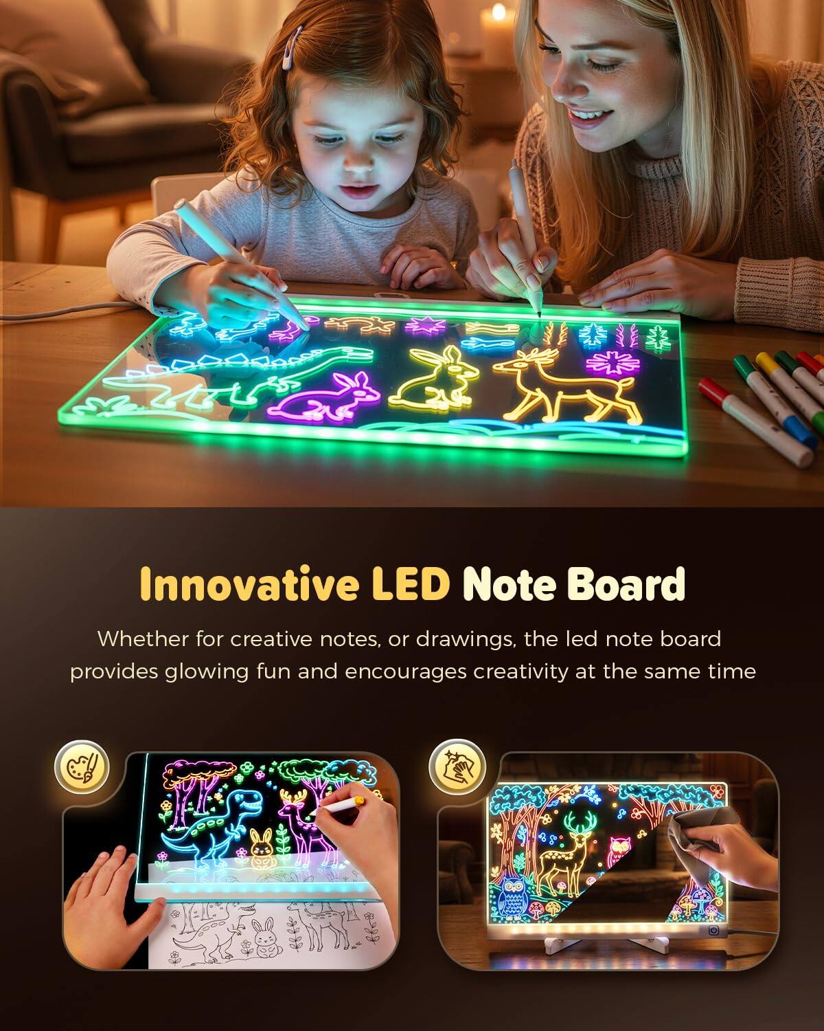 Innovative LED Note Board

Whether for creative notes, or drawings, the led note board provides glowing fun and encourages creativity at the same time.
