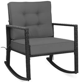 Costway - Patio Rattan Rocker Chair Outdoor Glider Rocking Chair Cushion Lawn - Gray