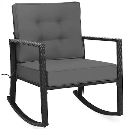 Front. Costway - Costway Patio Rattan Rocker Chair Outdoor Glider Rocking Chair Cushion Lawn - Grey.
