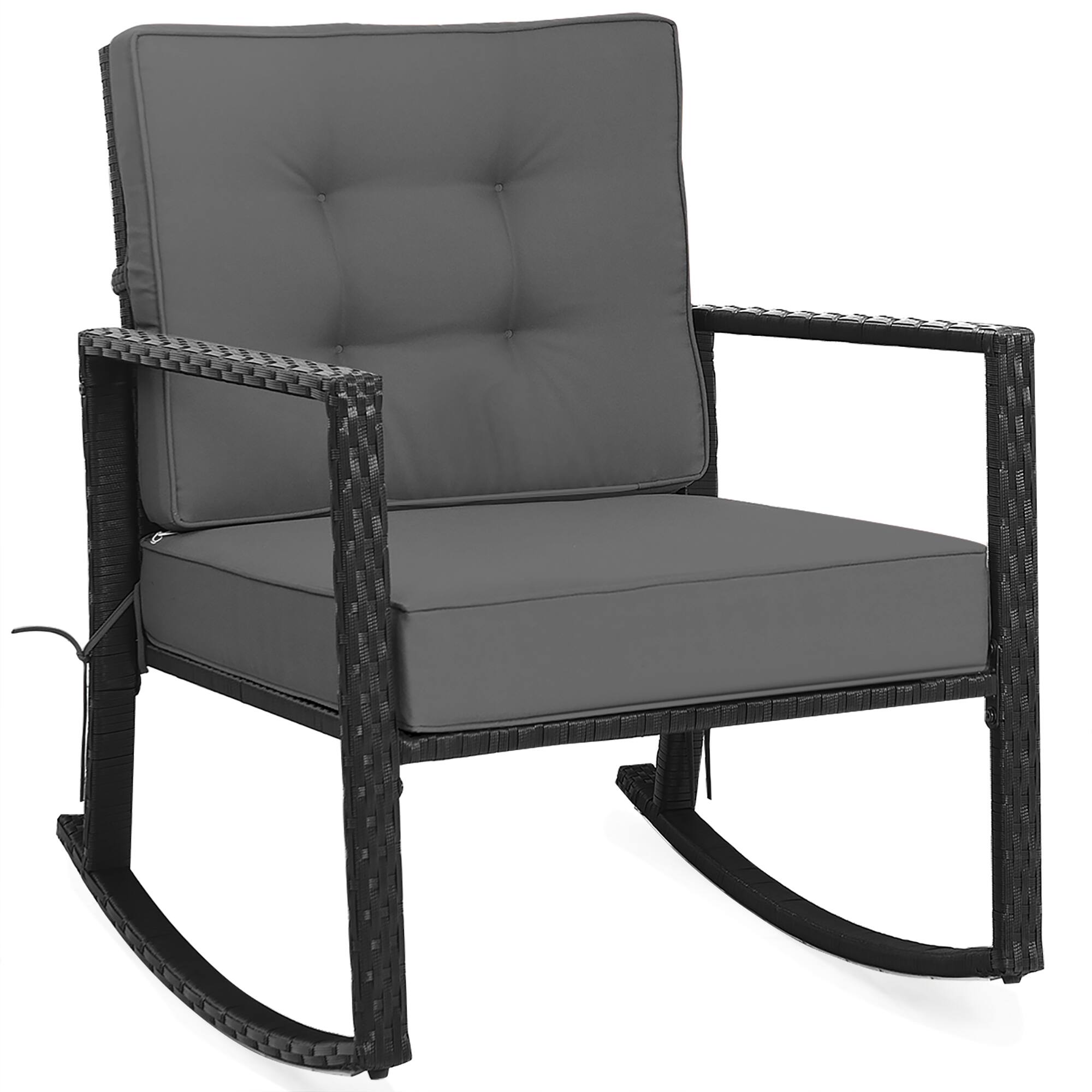 Front. Costway - Costway Patio Rattan Rocker Chair Outdoor Glider Rocking Chair Cushion Lawn - Grey.