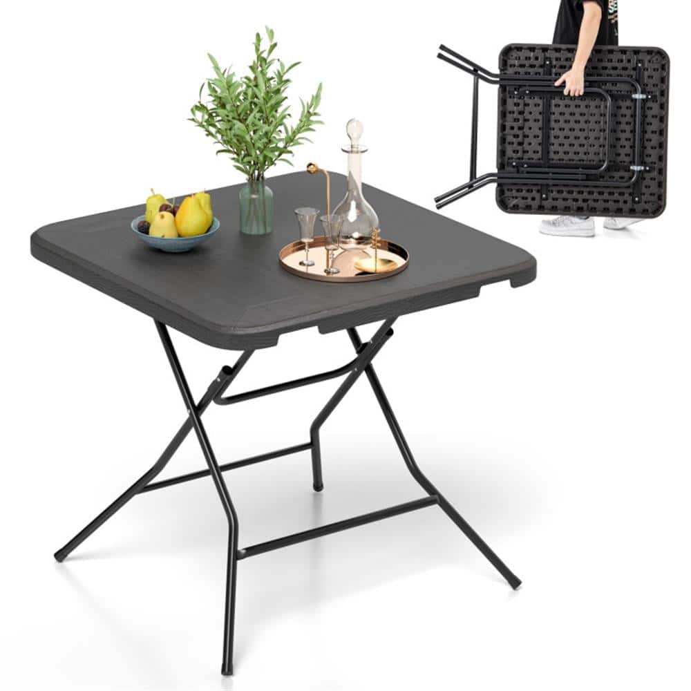 Kadyn - Tables,Patio Tables,2.6FT Foldable Dining Table with Wood Grain HDPE Tabletop and Non-slip Foot Pads - Black