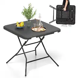 Kadyn - Tables,Patio Tables,2.6FT Foldable Dining Table with Wood Grain HDPE Tabletop and Non-slip Foot Pads - Black