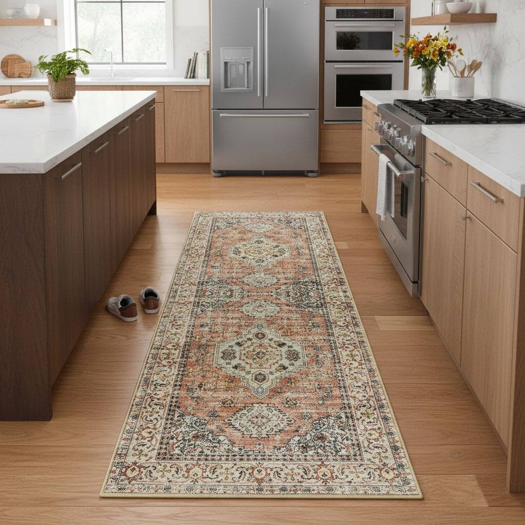 FINEAK - Vintage Washable Rug Runners for Hallways Non Slip Kitchen Runner Rug - Multi-Colored